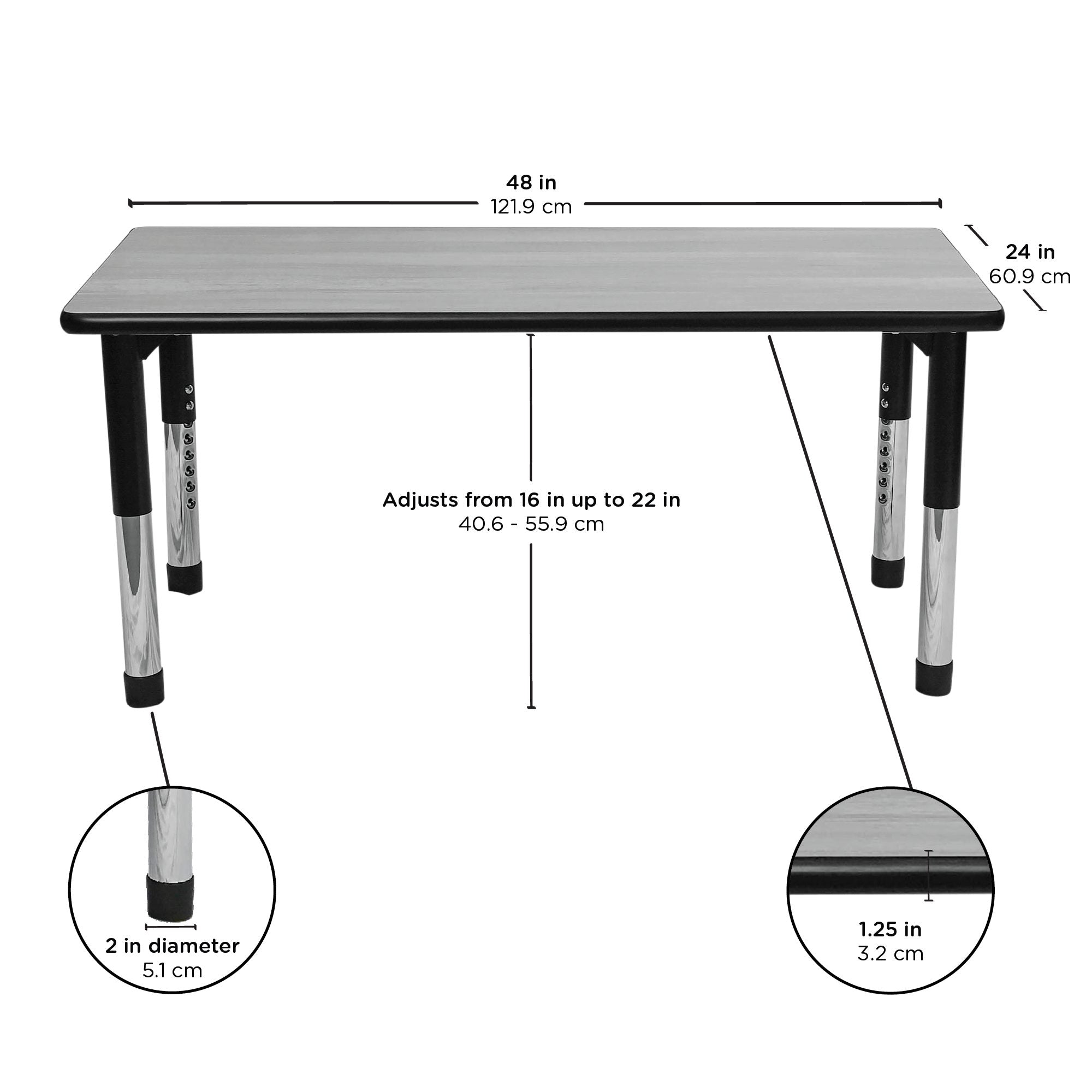 AS WE GROW Oak Black Rectangular Adjustable Table - 24" x 48"