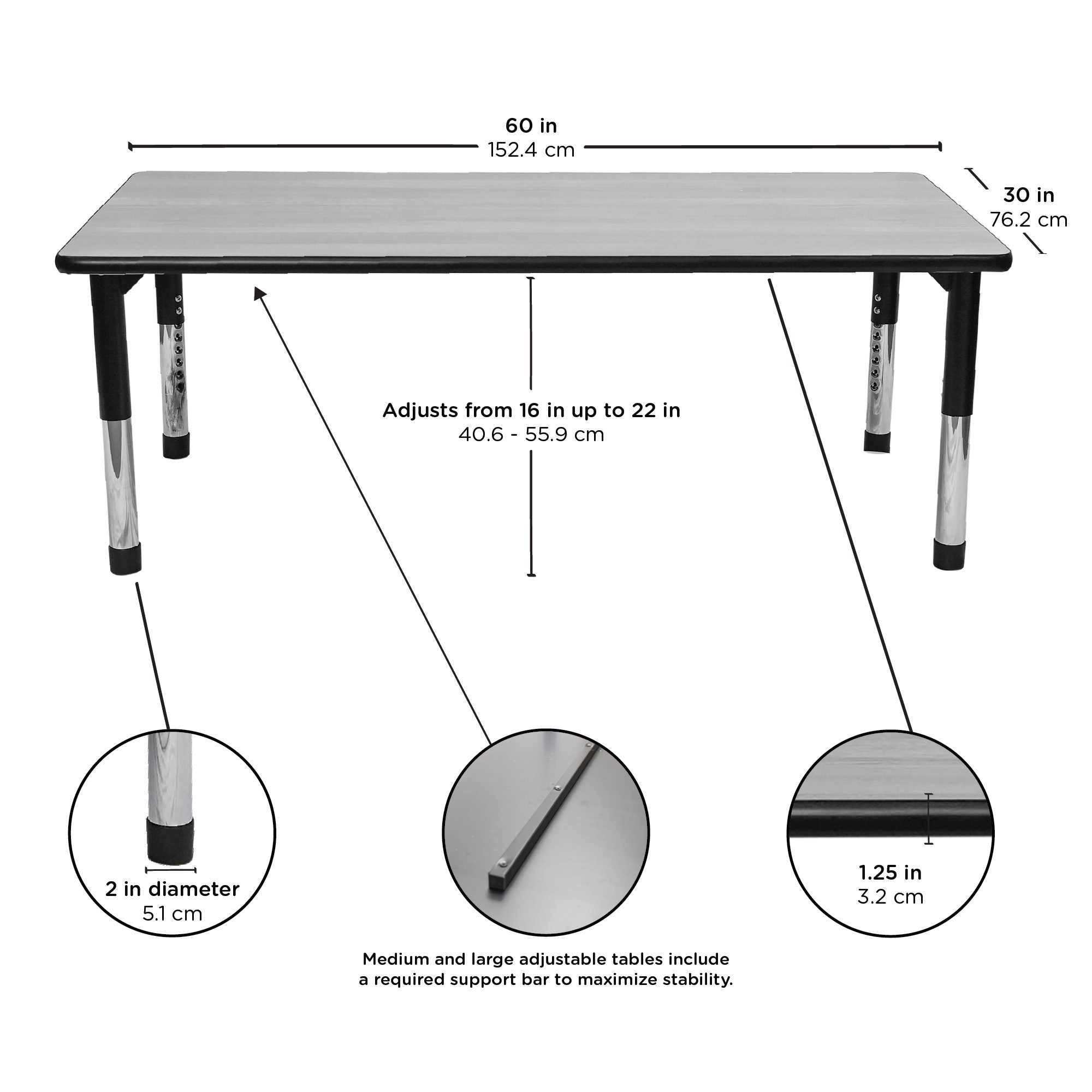 AS WE GROW Maple Tan Rectangular Adjustable Table - 30" x 60"