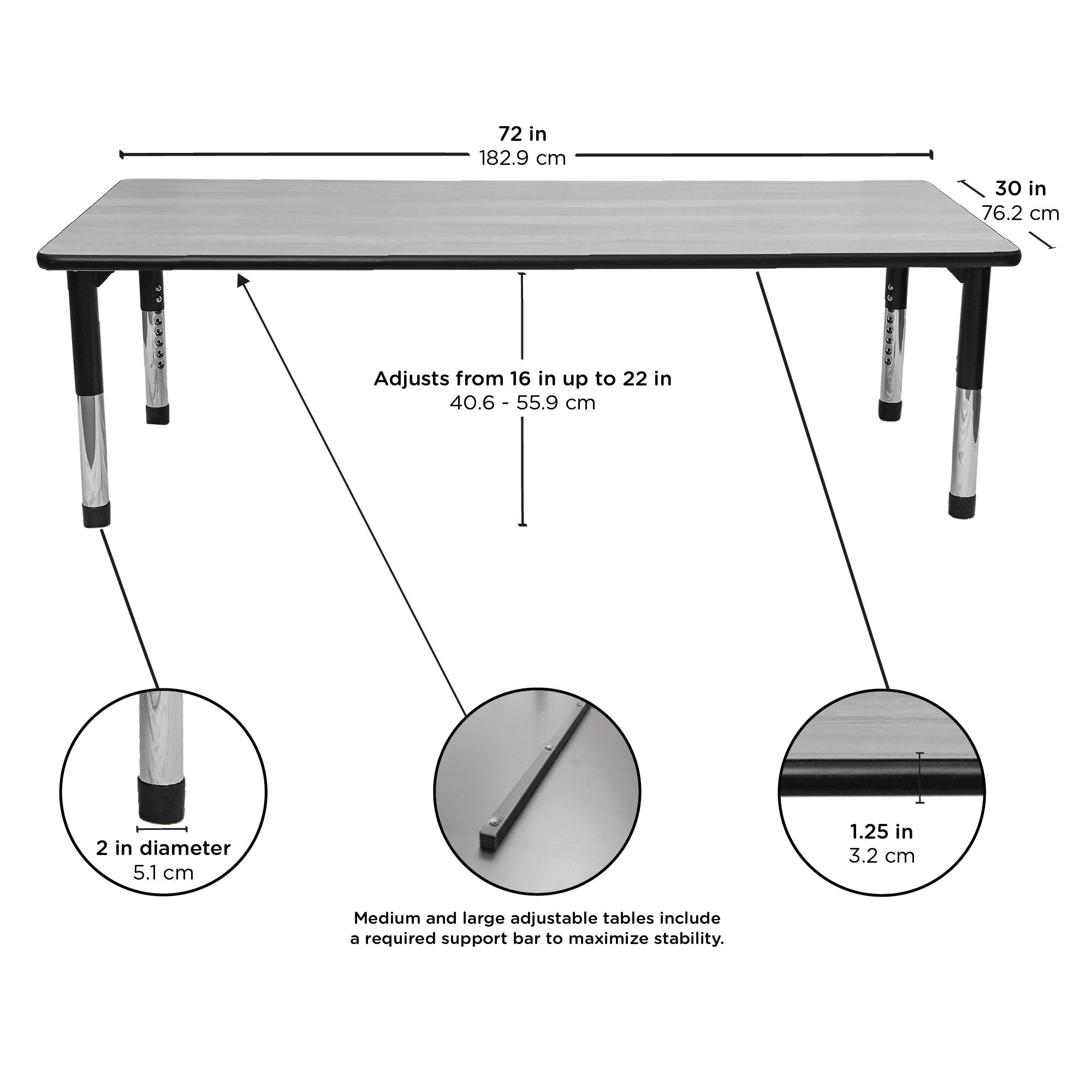 AS WE GROW Oak Black Rectangular Adjustable Table - 30" x 72"