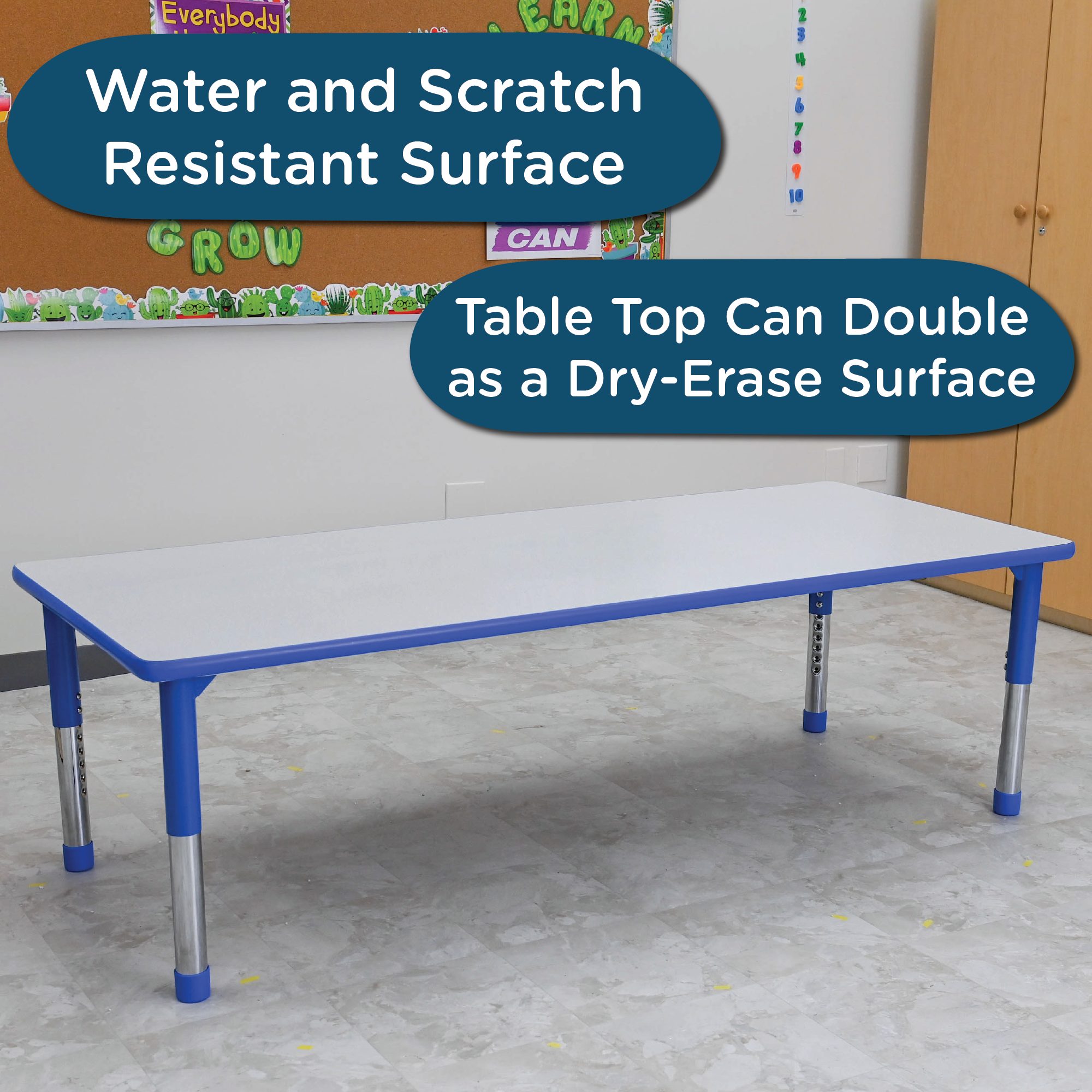 AS WE GROW Gray Blue Rectangular Adjustable Table - 30" x 72"