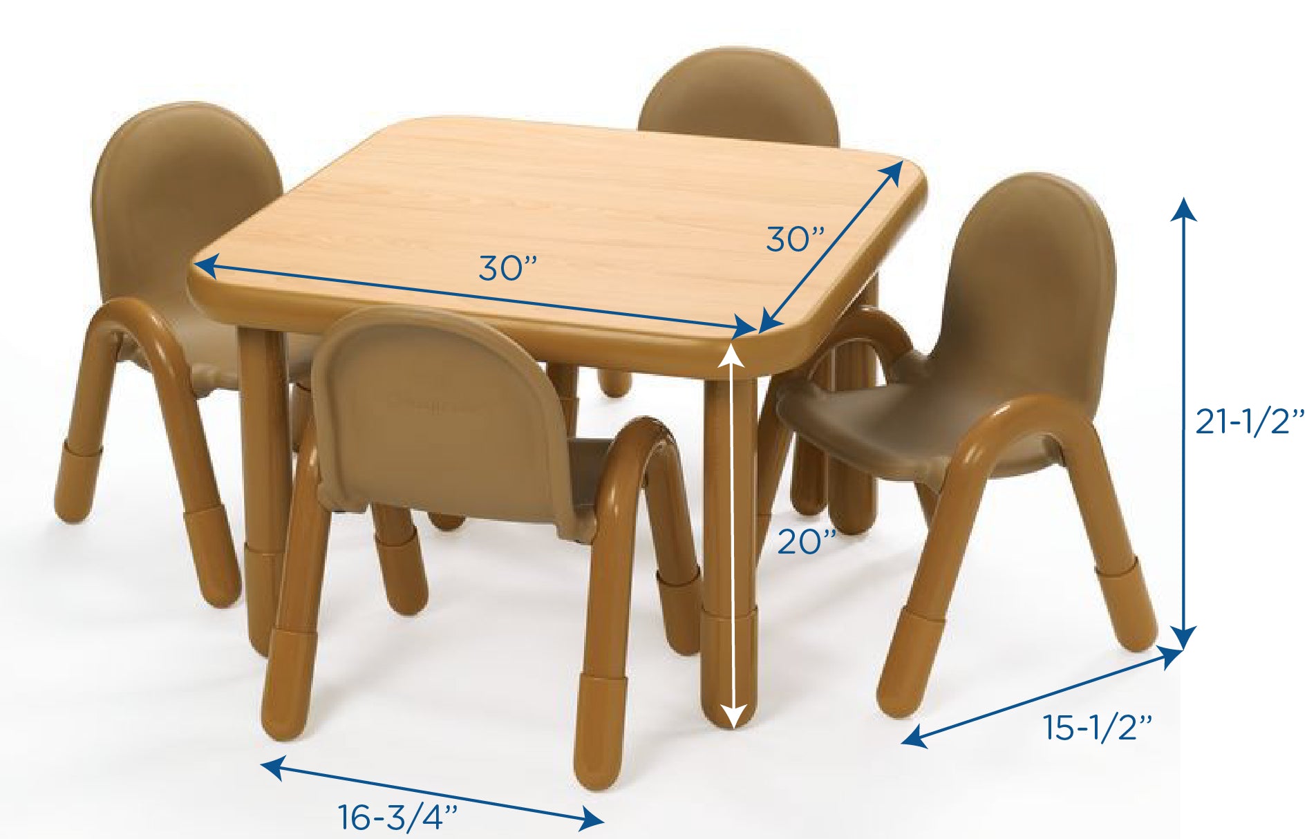 BASELINE Preschool 30" Square Table & Chair Set - Natural Wood