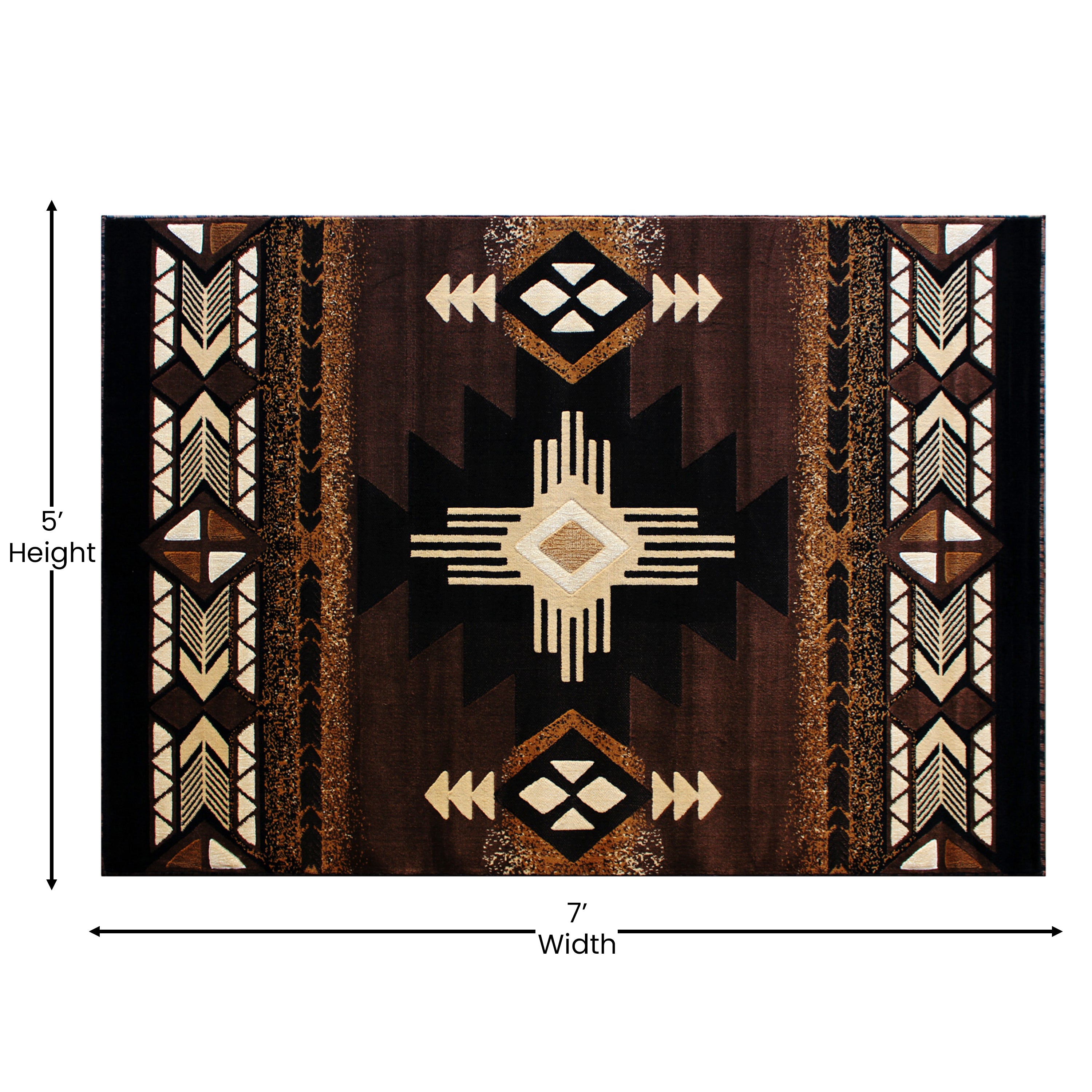 Mohave Collection 5' x 7' Chocolate Traditional Southwestern Style Area Rug - Olefin Fibers with Jute Backing