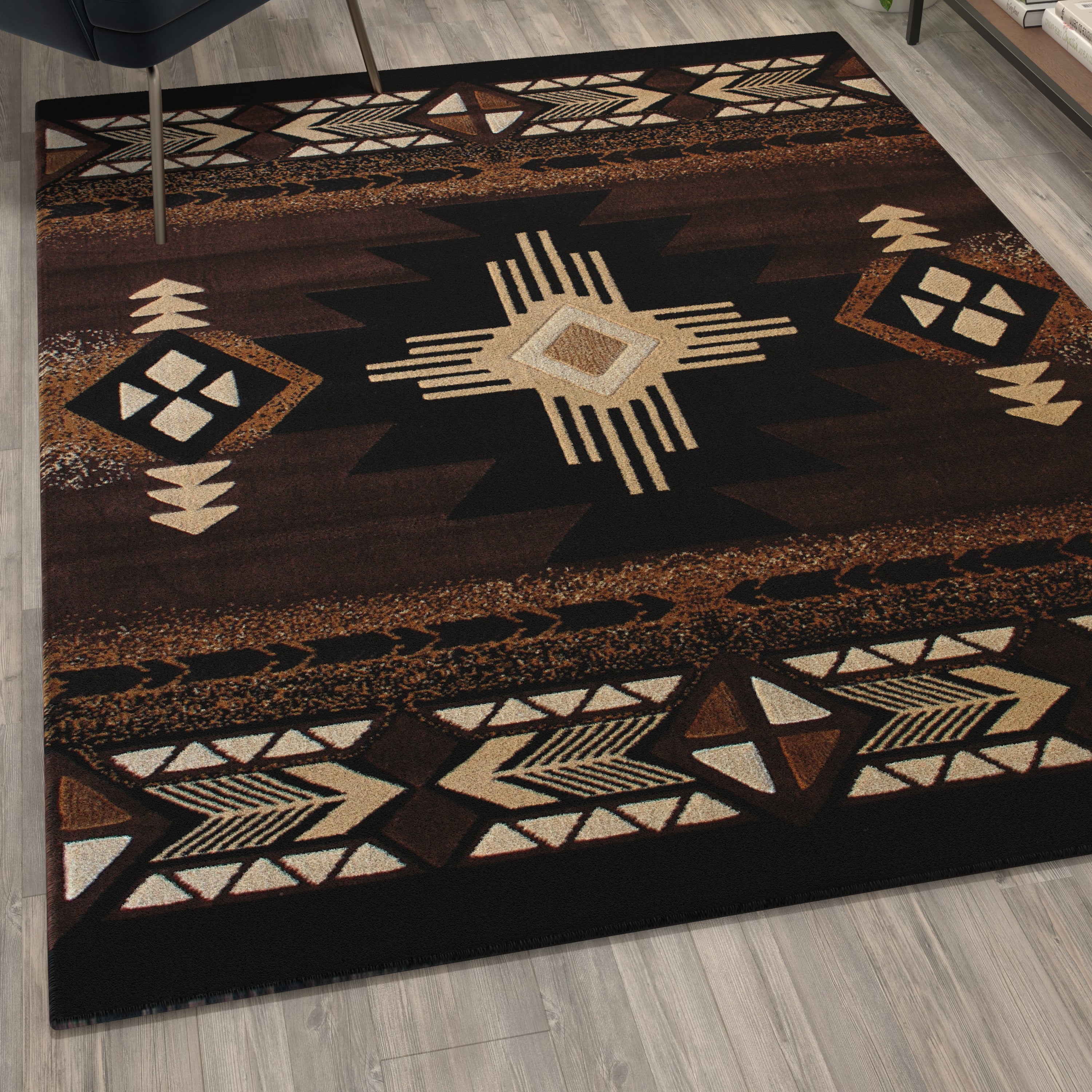 Mohave Collection 5' x 7' Chocolate Traditional Southwestern Style Area Rug - Olefin Fibers with Jute Backing