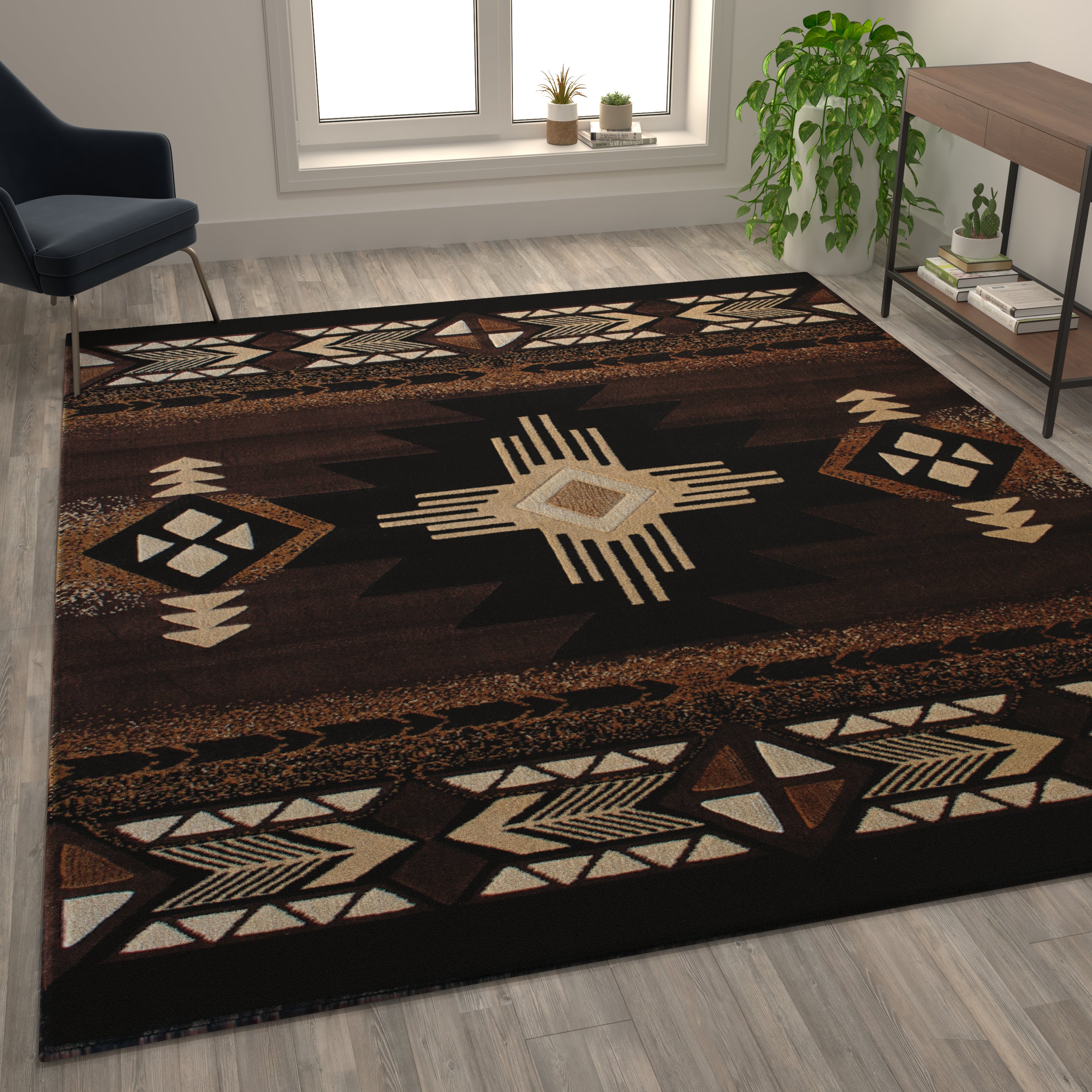 Mohave Collection 8' x 10' Chocolate Traditional Southwestern Style Area Rug - Olefin Fibers with Jute Backing