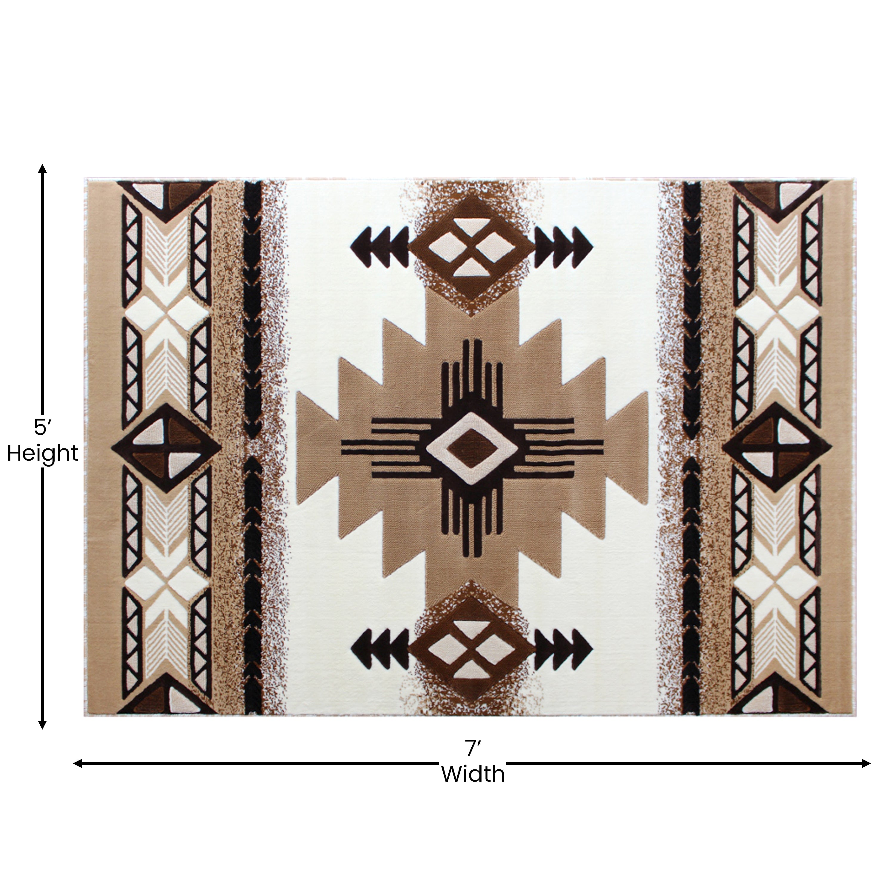 Mohave Collection 5' x 7' Ivory Traditional Southwestern Style Area Rug - Olefin Fibers with Jute Backing