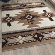 Mohave Collection 5' x 7' Ivory Traditional Southwestern Style Area Rug - Olefin Fibers with Jute Backing