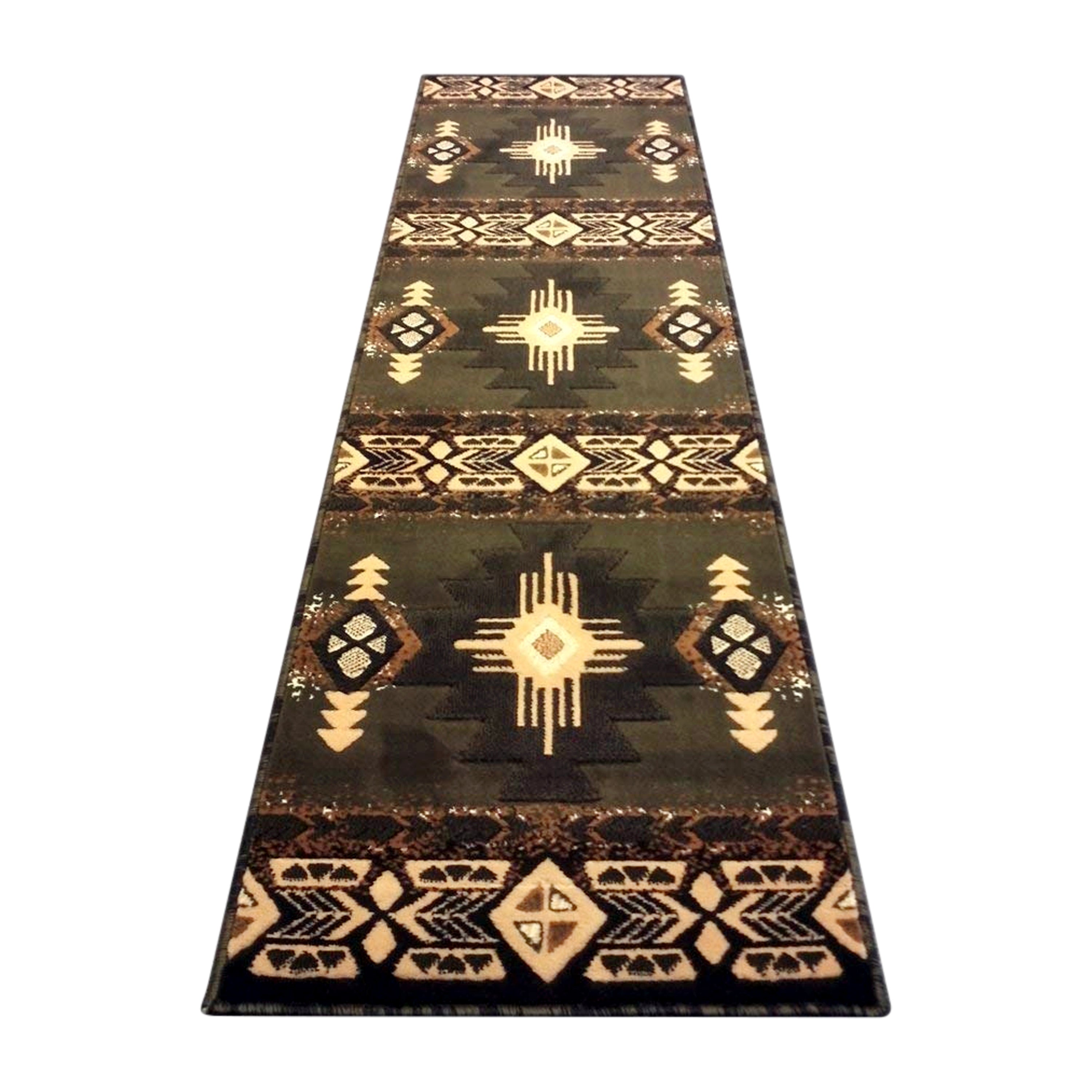 Mohave Collection 2' x 7' Sage Traditional Southwestern Style Area Rug - Olefin Fibers with Jute Backing