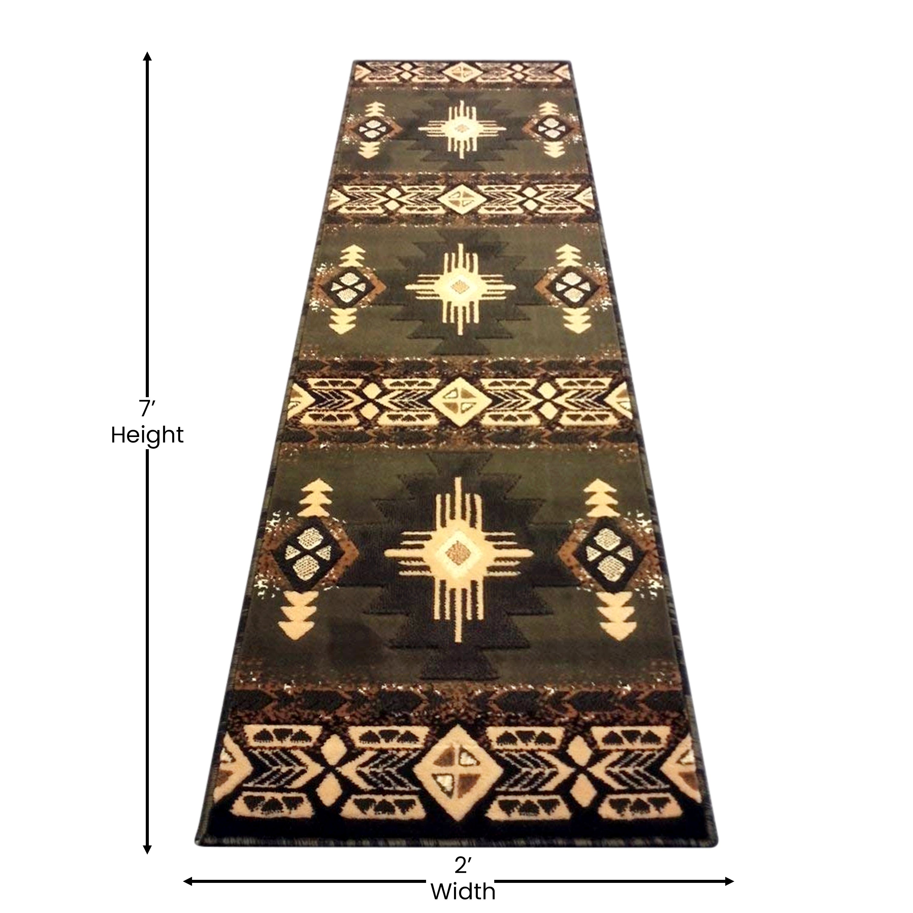 Mohave Collection 2' x 7' Sage Traditional Southwestern Style Area Rug - Olefin Fibers with Jute Backing