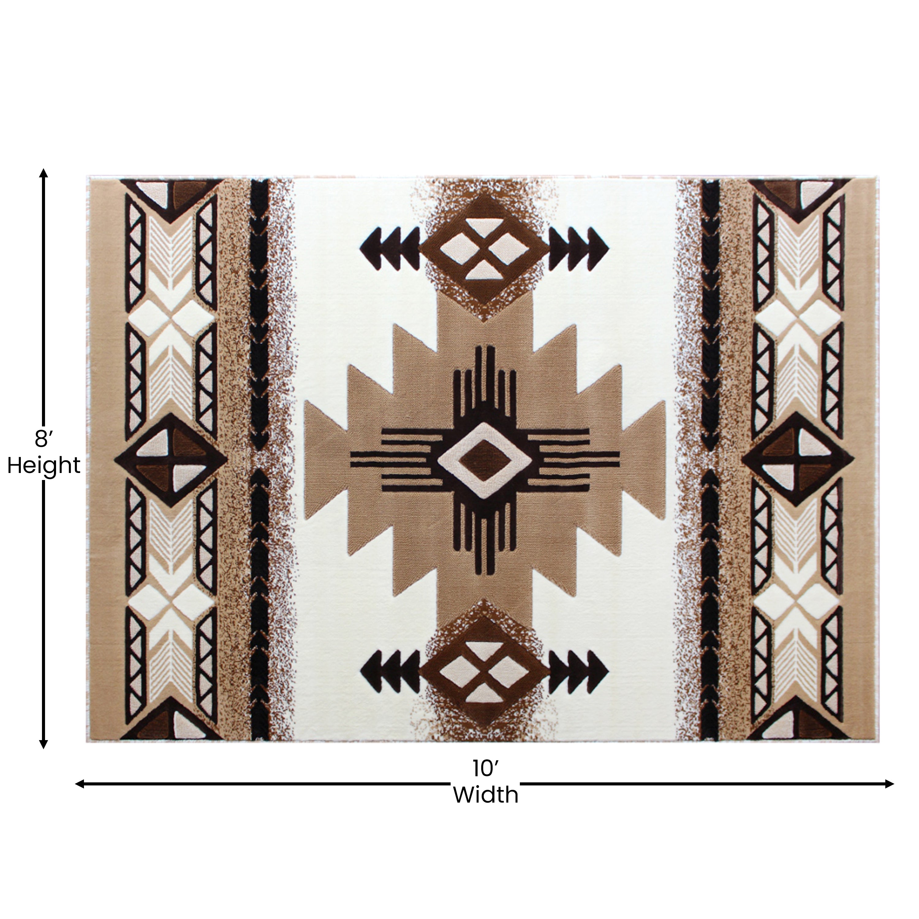 Mohave Collection 8' x 10' Ivory Traditional Southwestern Style Area Rug - Olefin Fibers with Jute Backing