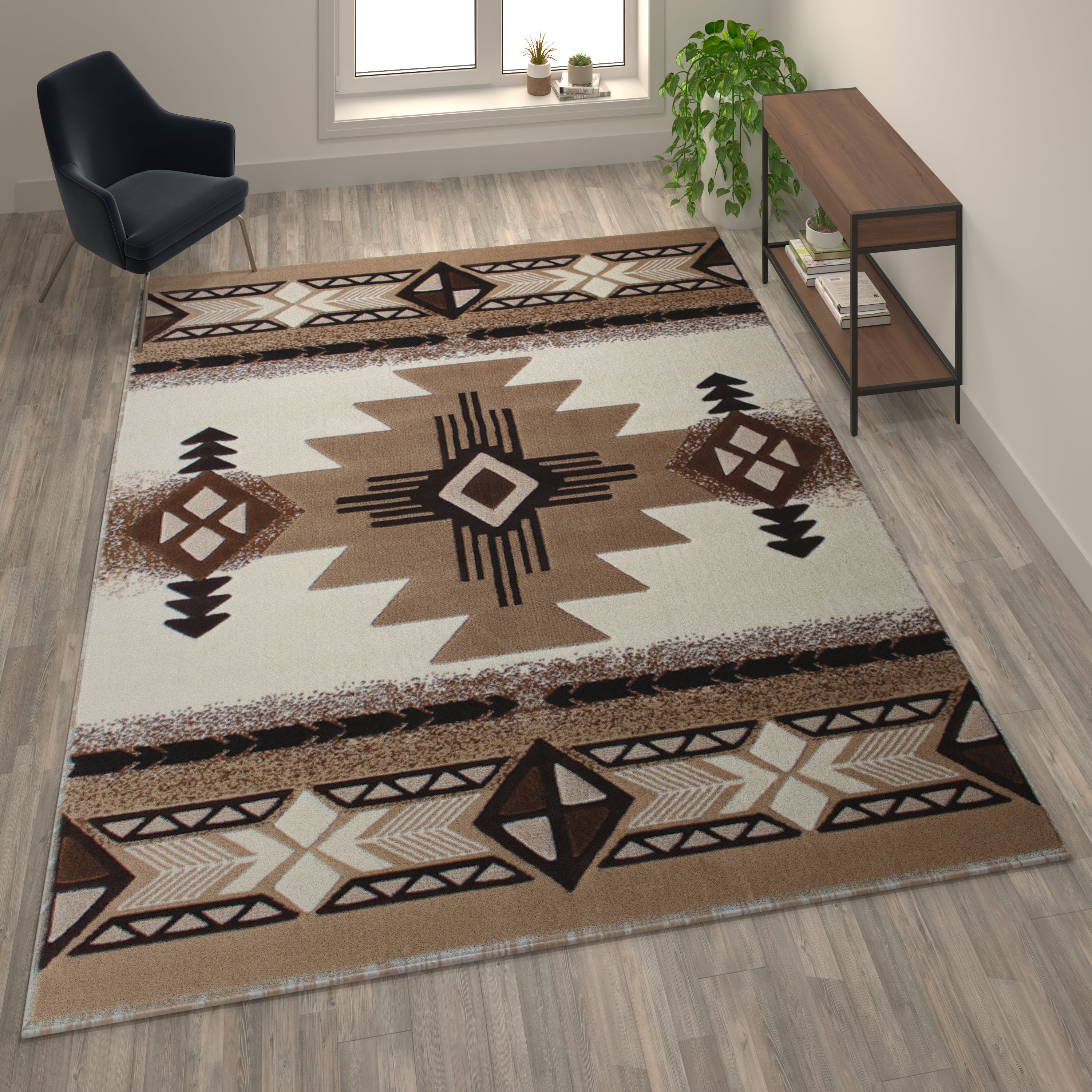 Mohave Collection 8' x 10' Ivory Traditional Southwestern Style Area Rug - Olefin Fibers with Jute Backing