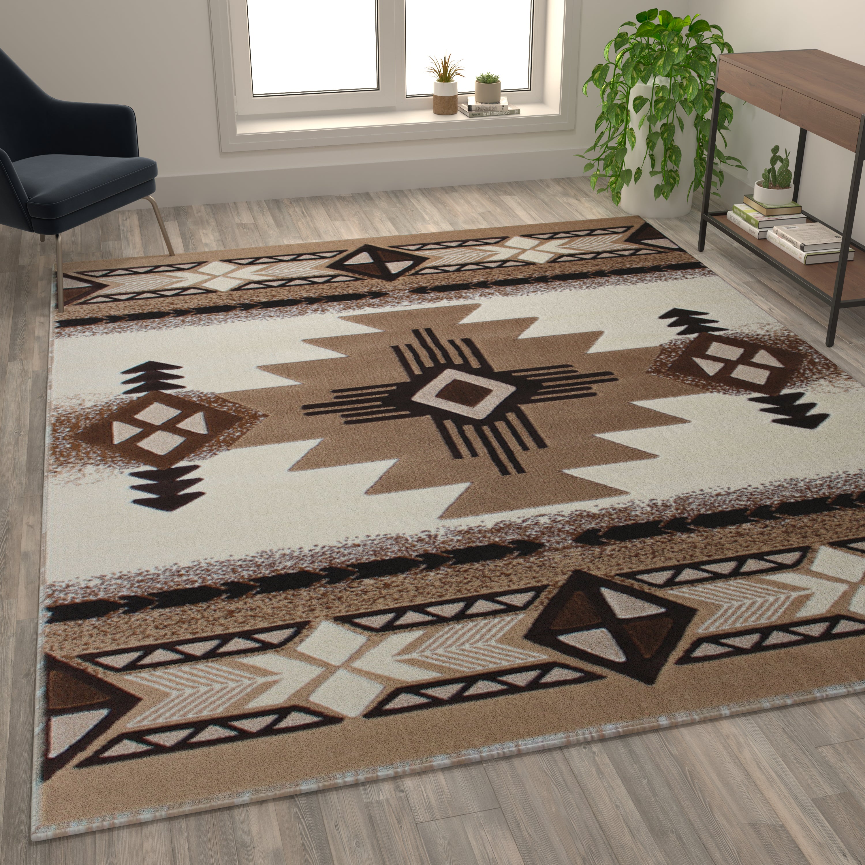 Mohave Collection 8' x 10' Ivory Traditional Southwestern Style Area Rug - Olefin Fibers with Jute Backing