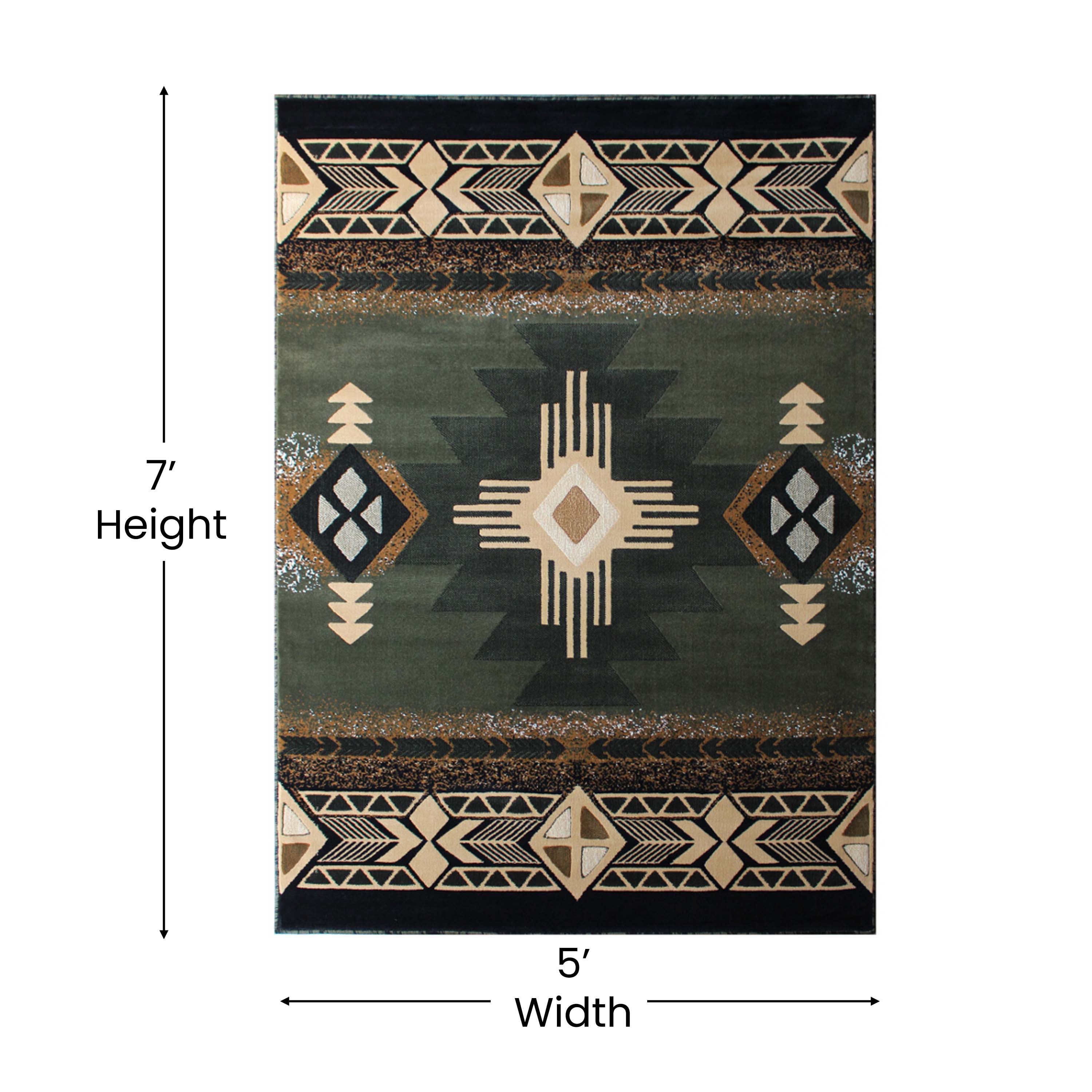 Mohave Collection 5' x 7' Sage Traditional Southwestern Style Area Rug - Olefin Fibers with Jute Backing