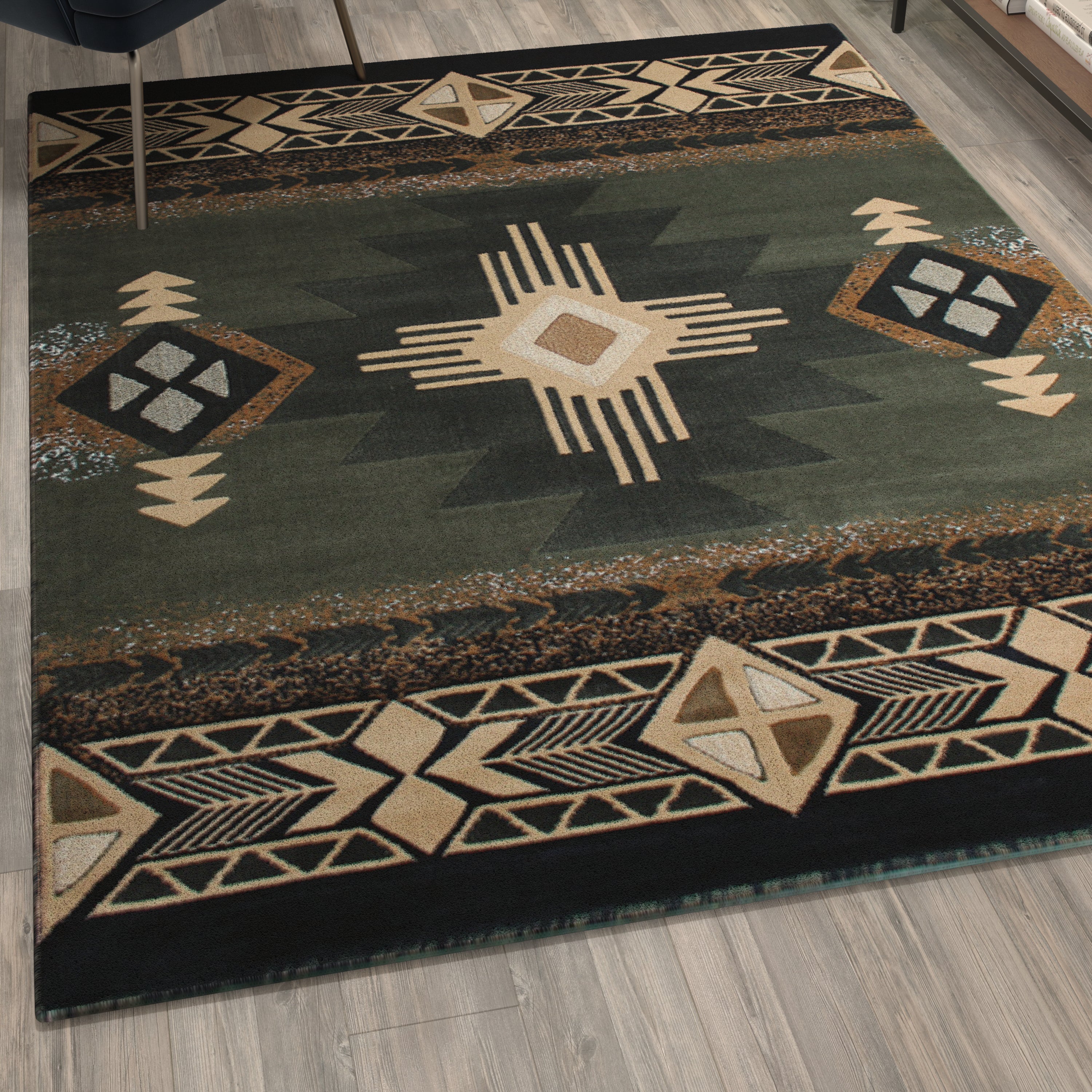 Mohave Collection 5' x 7' Sage Traditional Southwestern Style Area Rug - Olefin Fibers with Jute Backing