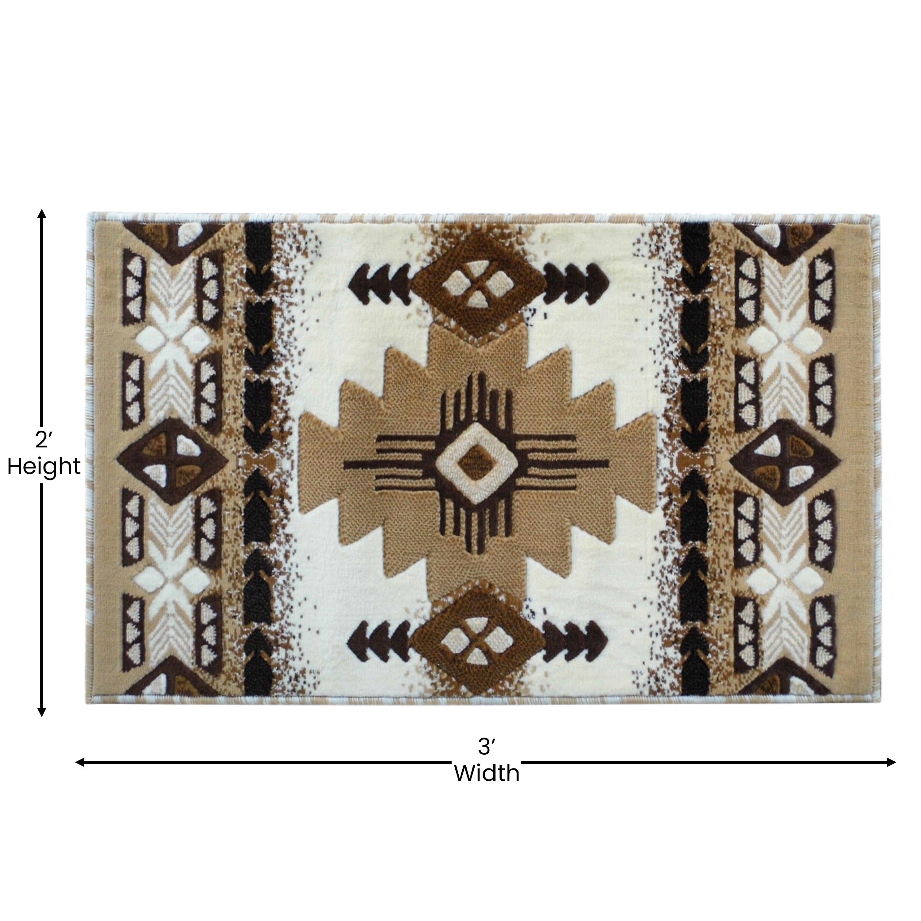 Mohave Collection 2' x 3' Ivory Traditional Southwestern Style Area Rug - Olefin Fibers with Jute Backing