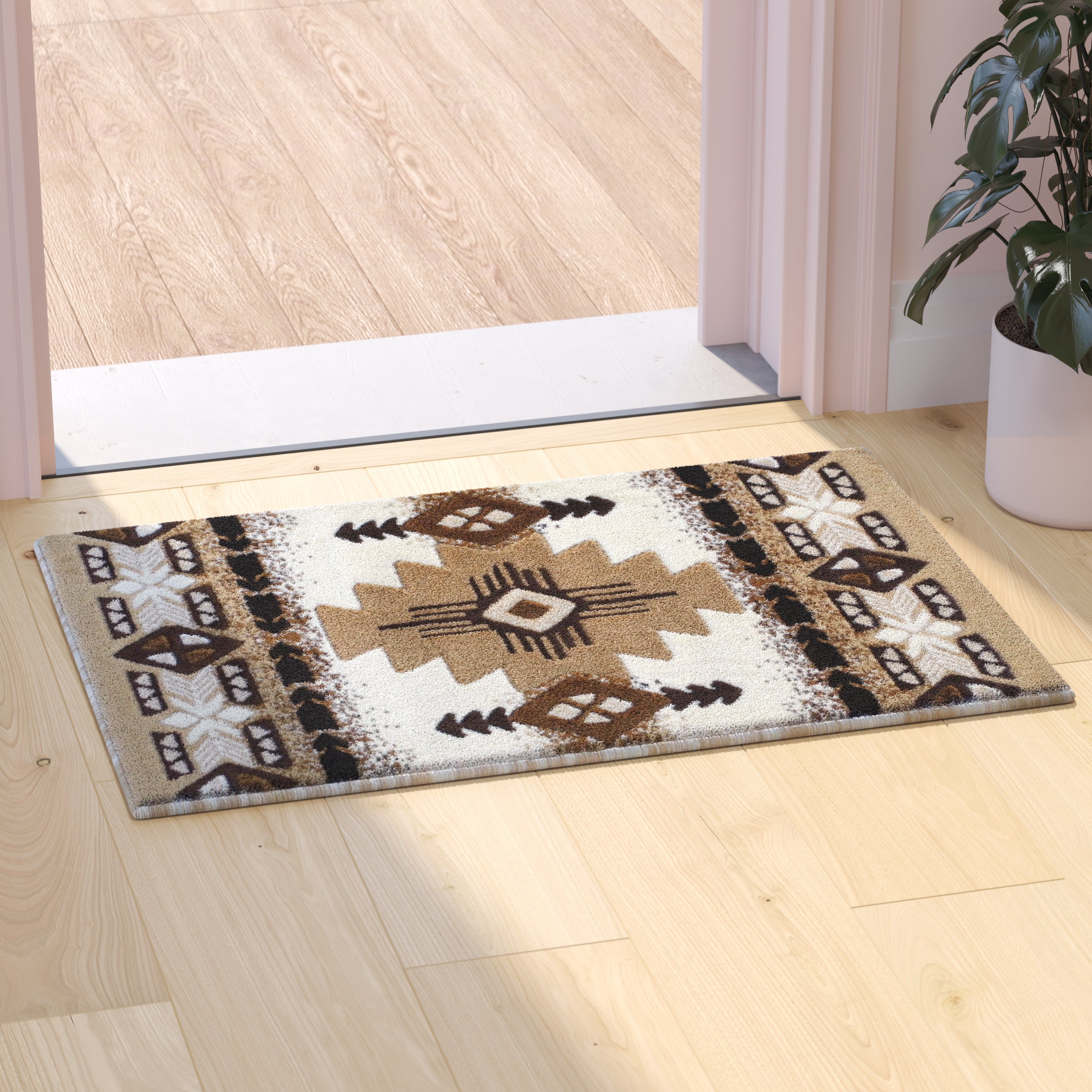 Mohave Collection 2' x 3' Ivory Traditional Southwestern Style Area Rug - Olefin Fibers with Jute Backing
