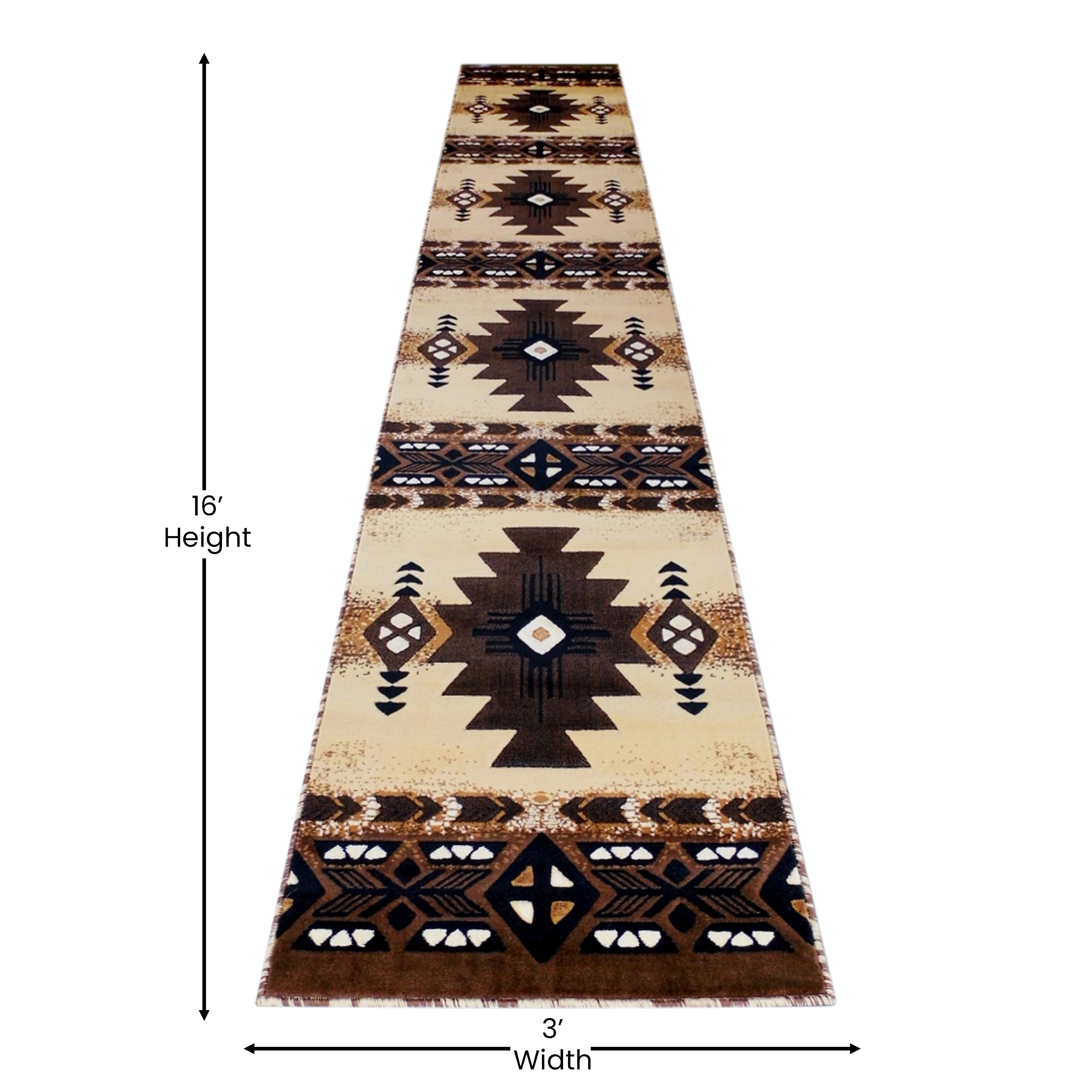 Mohave Collection 3' x 16' Brown Traditional Southwestern Style Area Rug - Olefin Fibers with Jute Backing