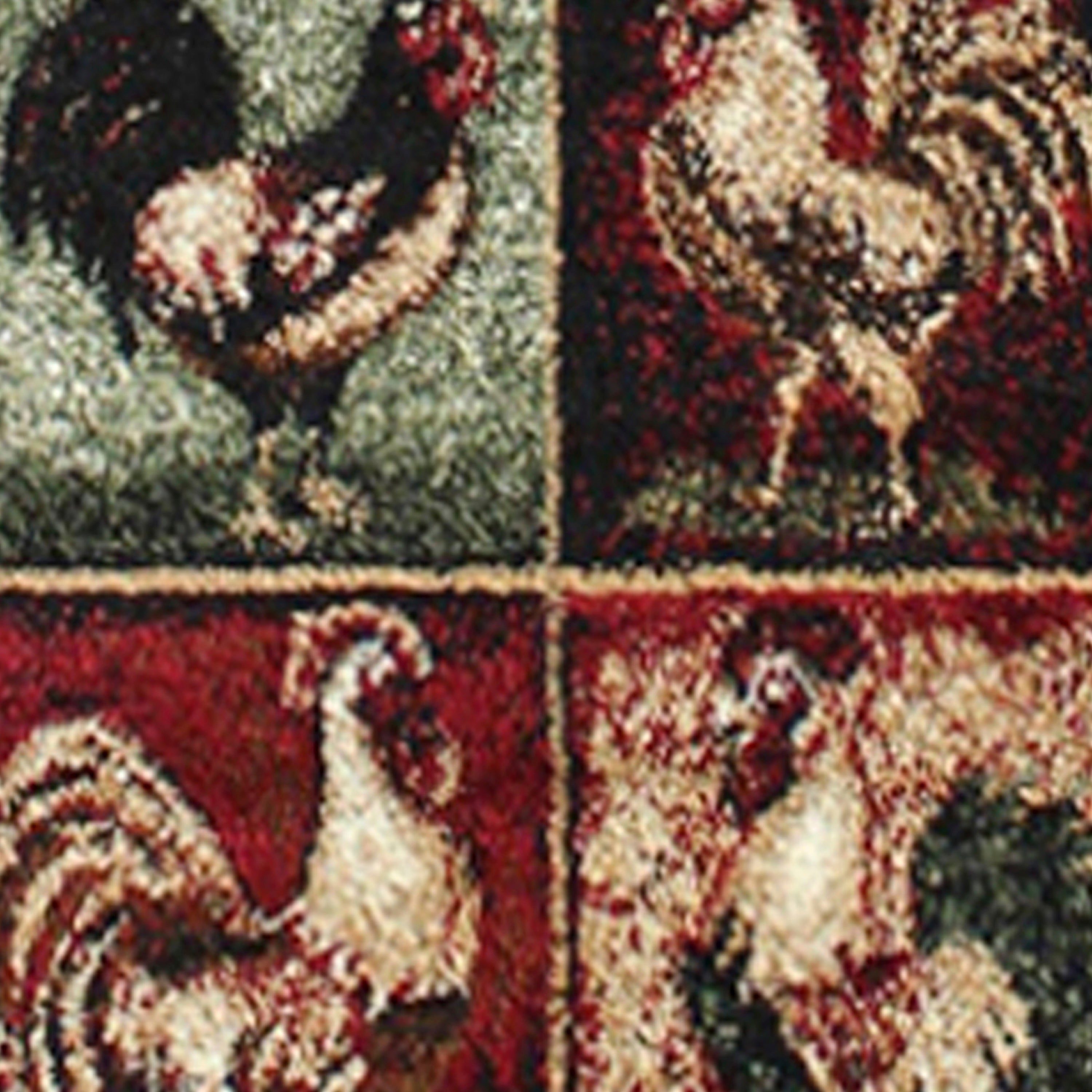 Gallus Collection 2' x 7' Black Rooster Themed Olefin Area Rug with Jute Backing for Kitchen, Living Room, Bedroom
