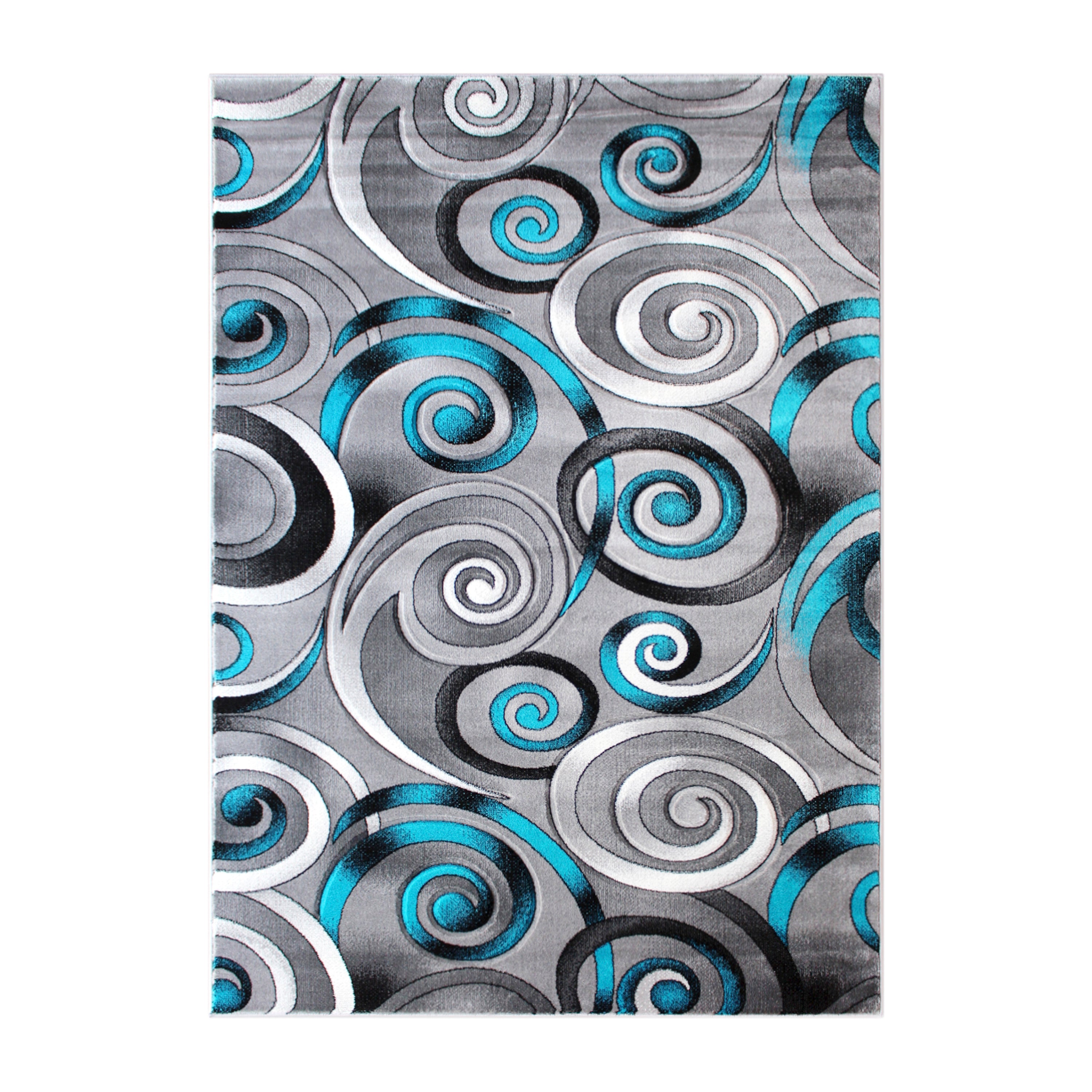 Masie Collection 5' x 7' Turquoise Swirl Olefin Area Rug with Jute Backing - Entryway, Living Room, Bedroom