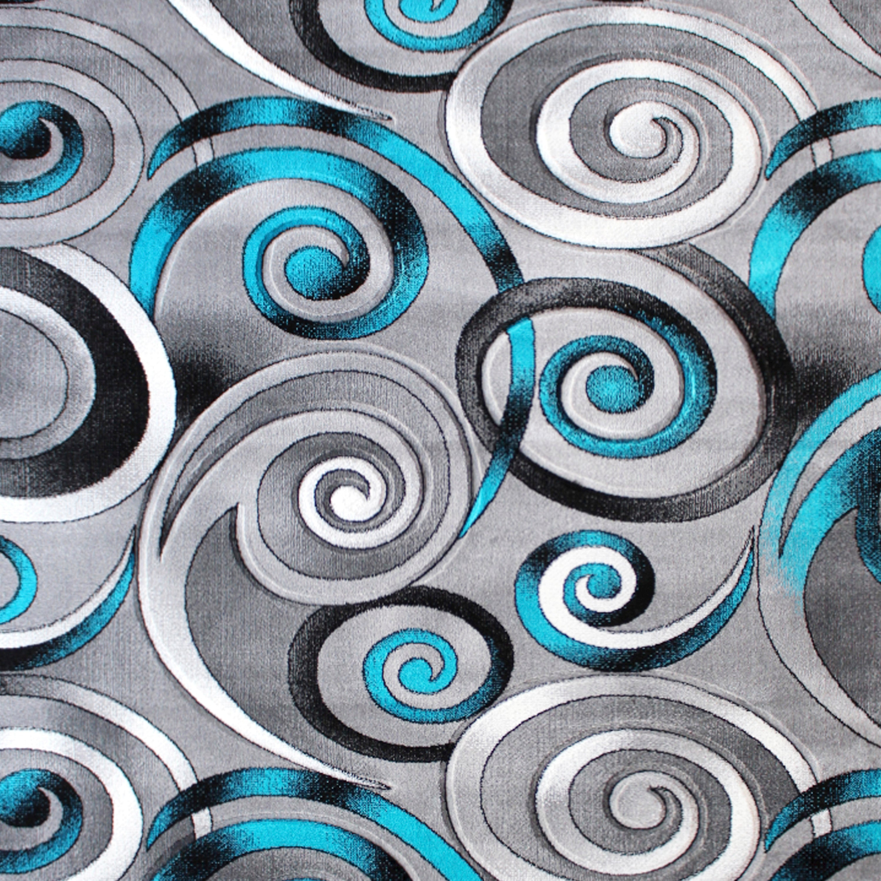 Masie Collection 5' x 7' Turquoise Swirl Olefin Area Rug with Jute Backing - Entryway, Living Room, Bedroom