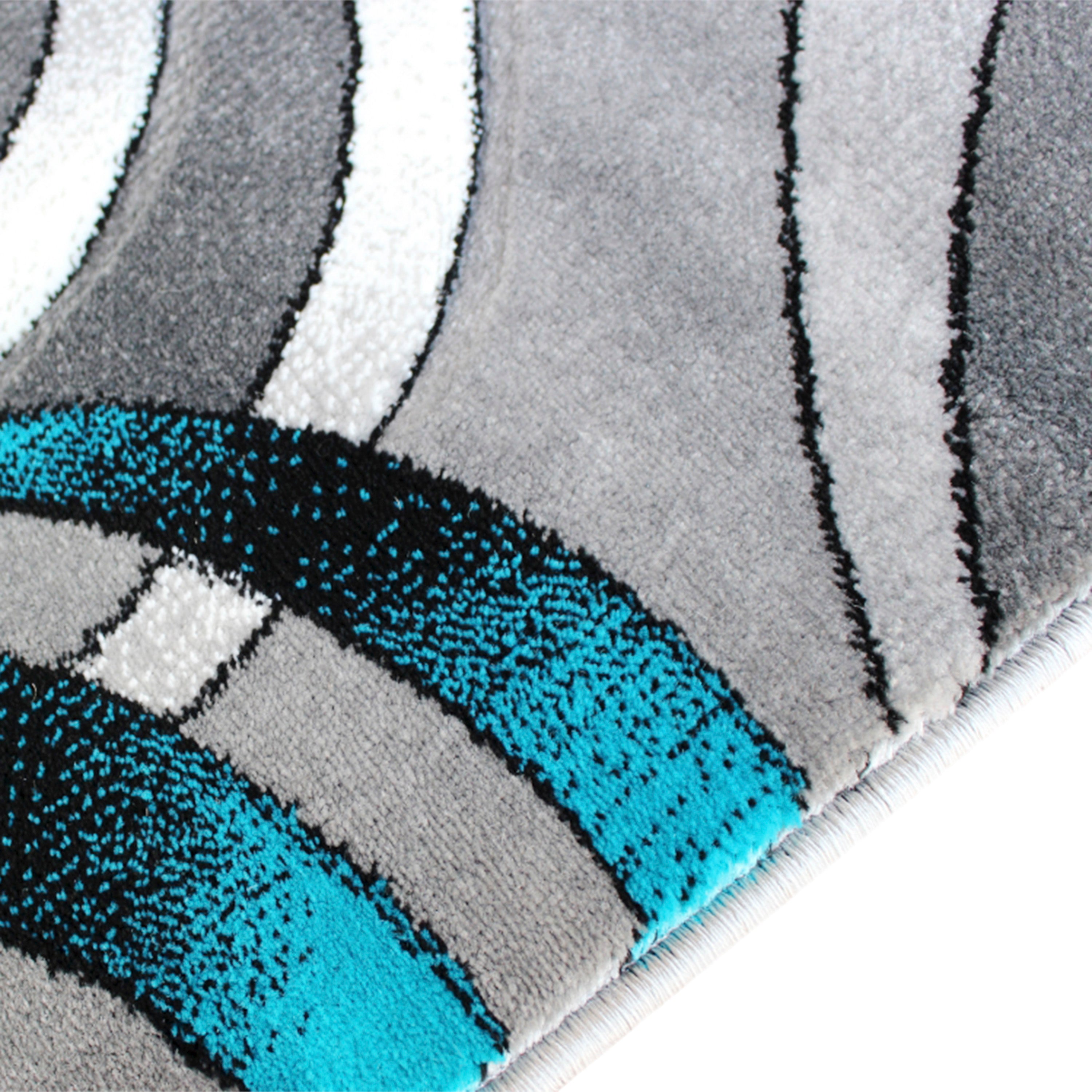 Masie Collection 5' x 7' Turquoise Swirl Olefin Area Rug with Jute Backing - Entryway, Living Room, Bedroom