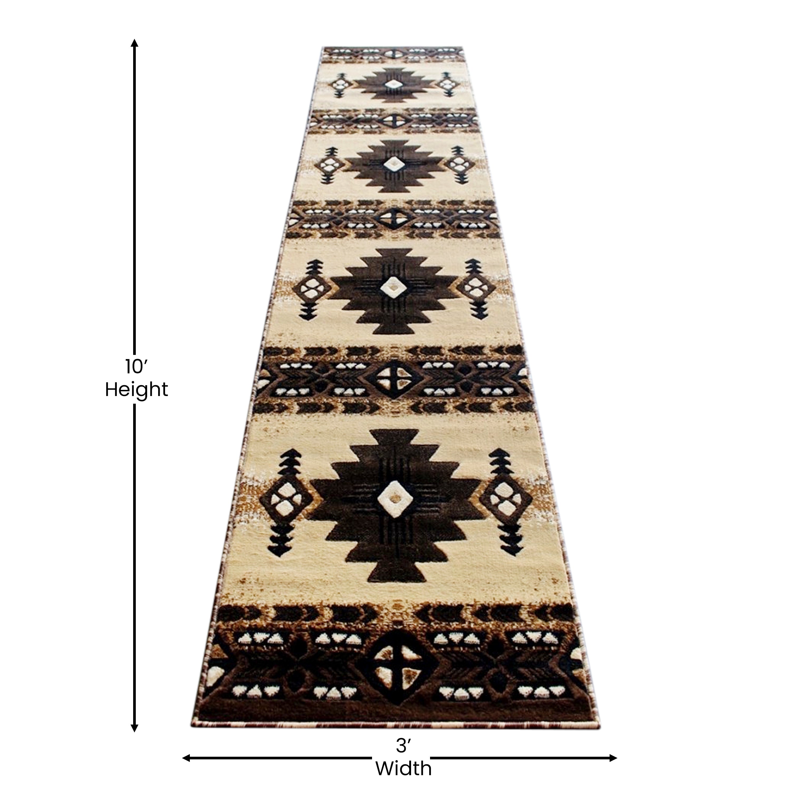 Mohave Collection 2' x 10' Brown Traditional Southwestern Style Area Rug - Olefin Fibers with Jute Backing