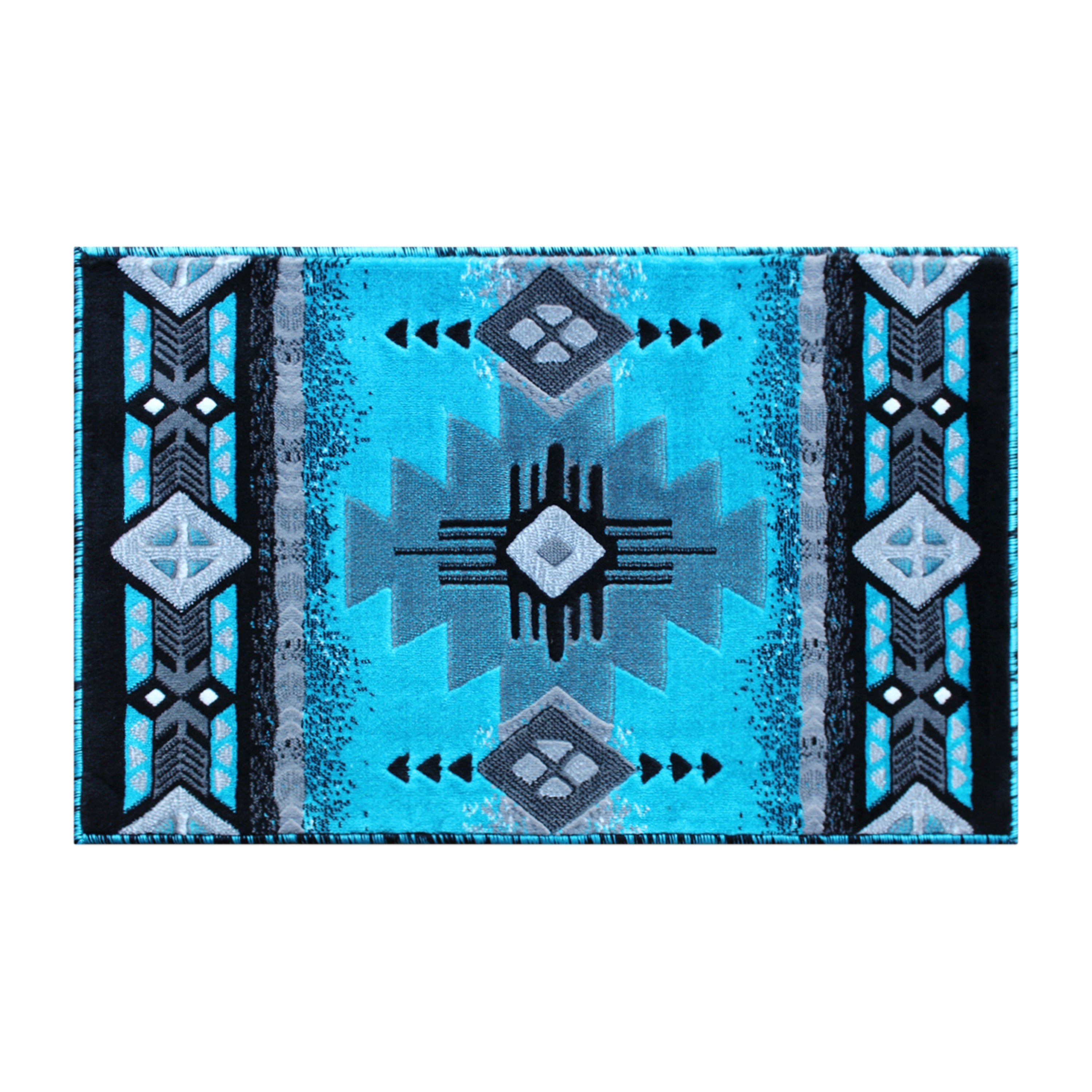 Mohave Collection 2' x 3' Turquoise Traditional Southwestern Style Area Rug - Olefin Fibers with Jute Backing