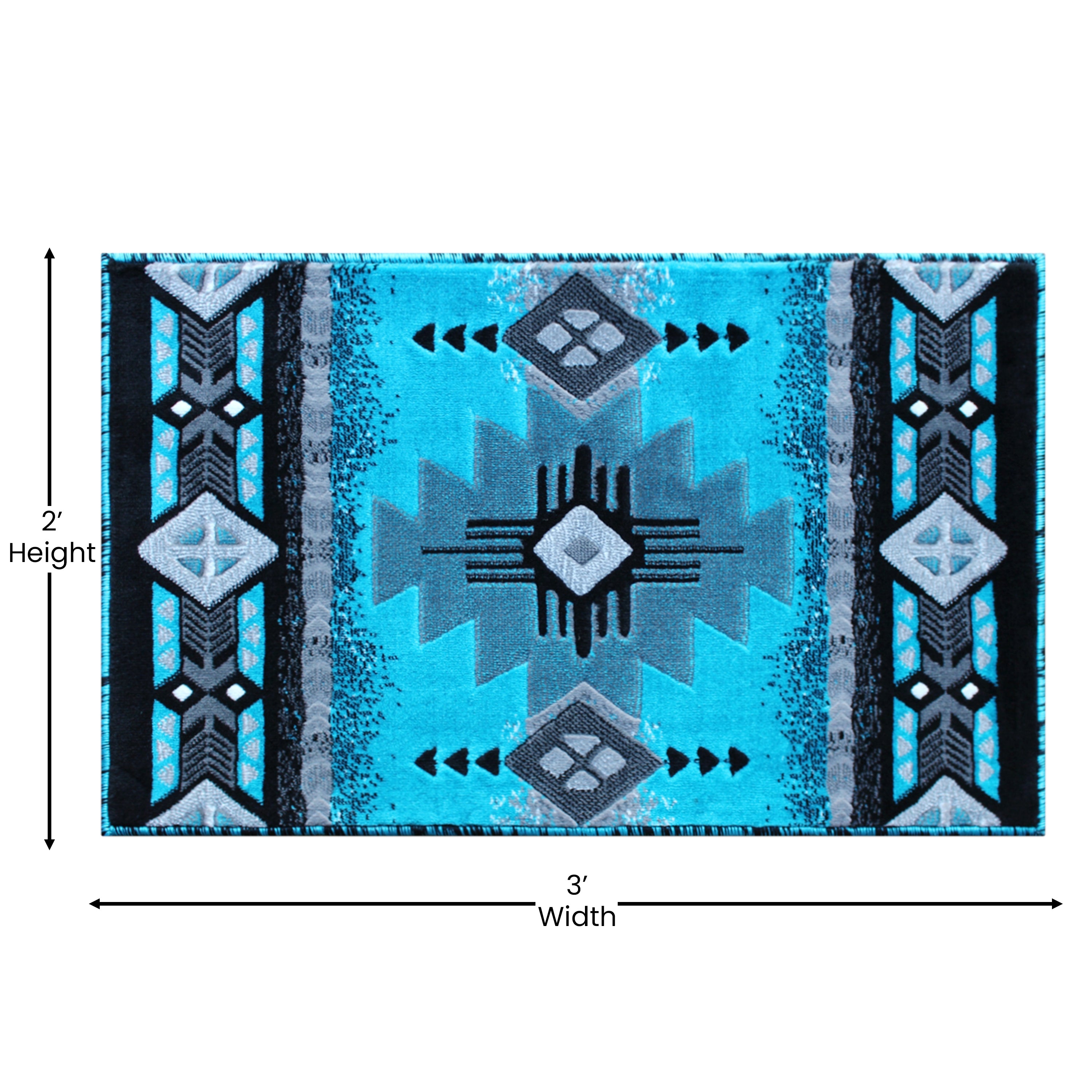 Mohave Collection 2' x 3' Turquoise Traditional Southwestern Style Area Rug - Olefin Fibers with Jute Backing