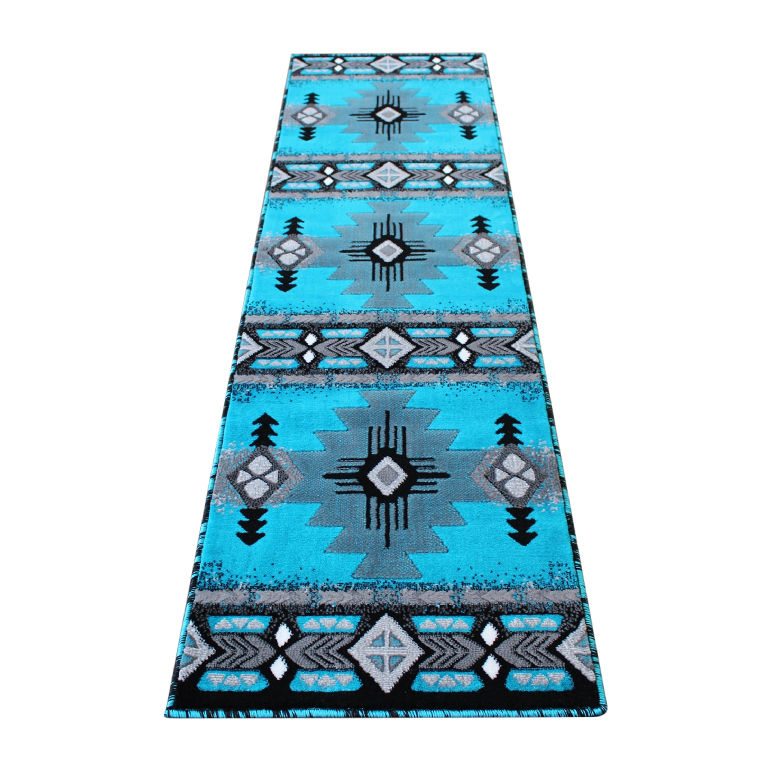 Mohave Collection 2' x 7' Turquoise Traditional Southwestern Style Area Rug - Olefin Fibers with Jute Backing