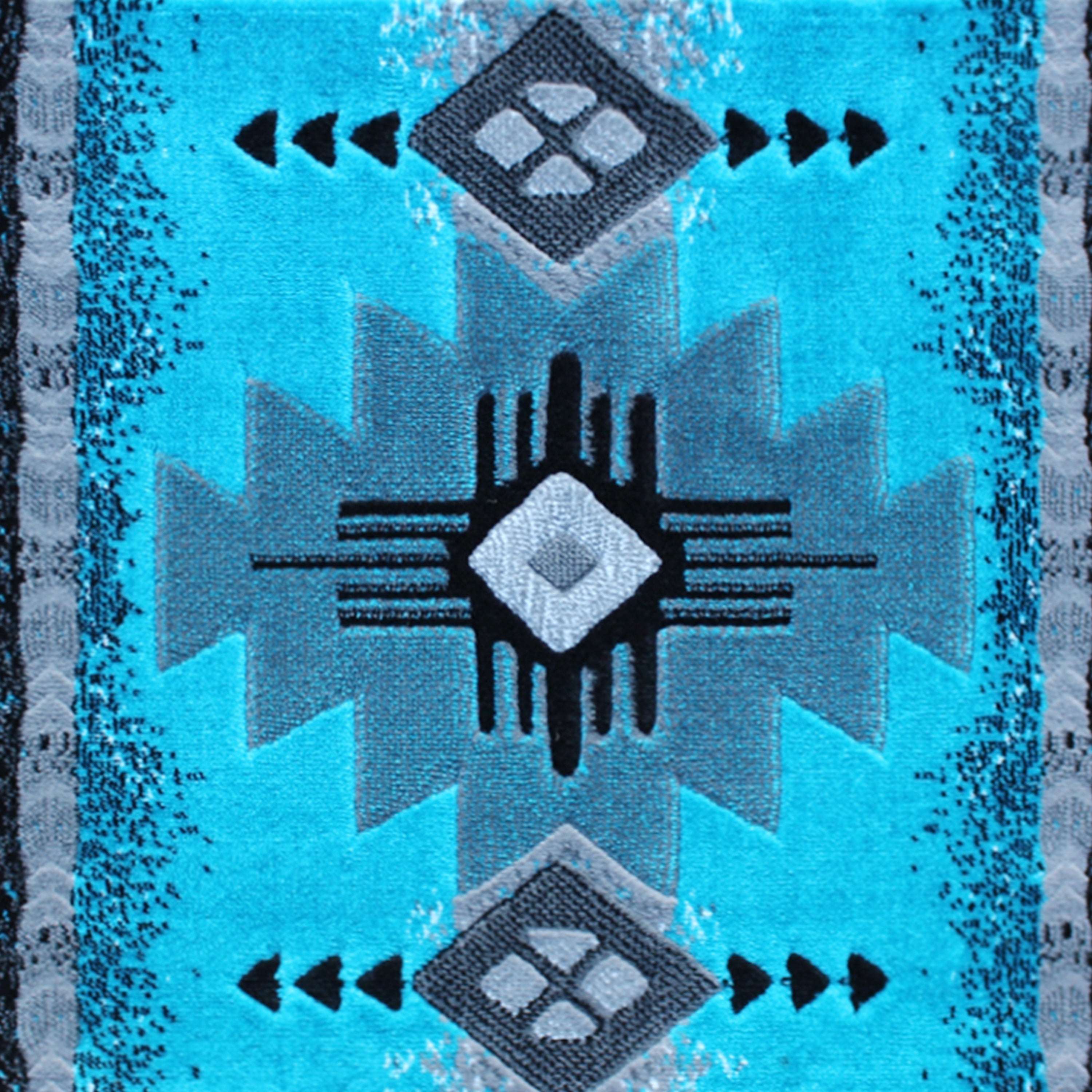 Mohave Collection 2' x 7' Turquoise Traditional Southwestern Style Area Rug - Olefin Fibers with Jute Backing