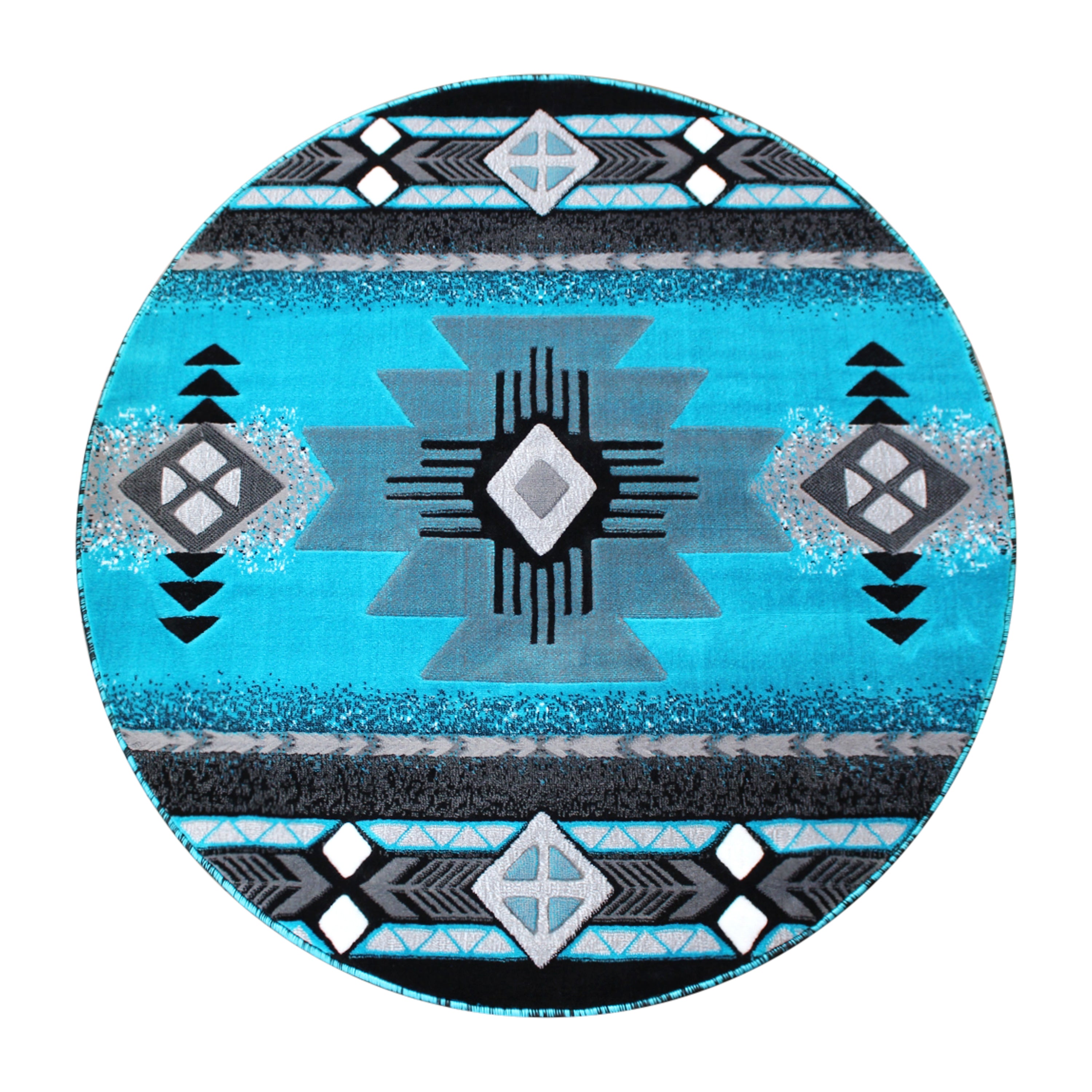 Mohave Collection 5' x 5' Turquoise Traditional Southwestern Style Area Rug - Olefin Fibers with Jute Backing