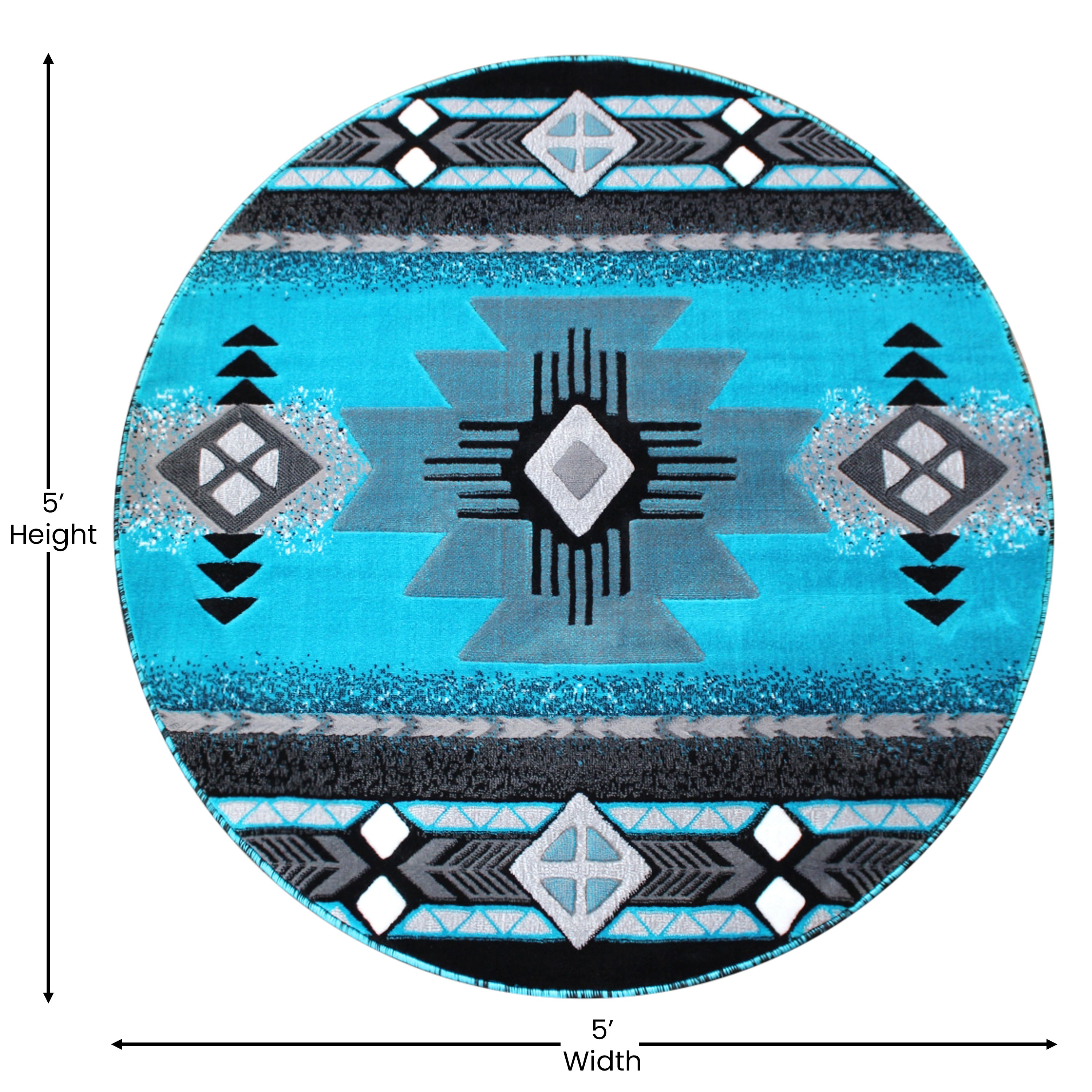 Mohave Collection 5' x 5' Turquoise Traditional Southwestern Style Area Rug - Olefin Fibers with Jute Backing