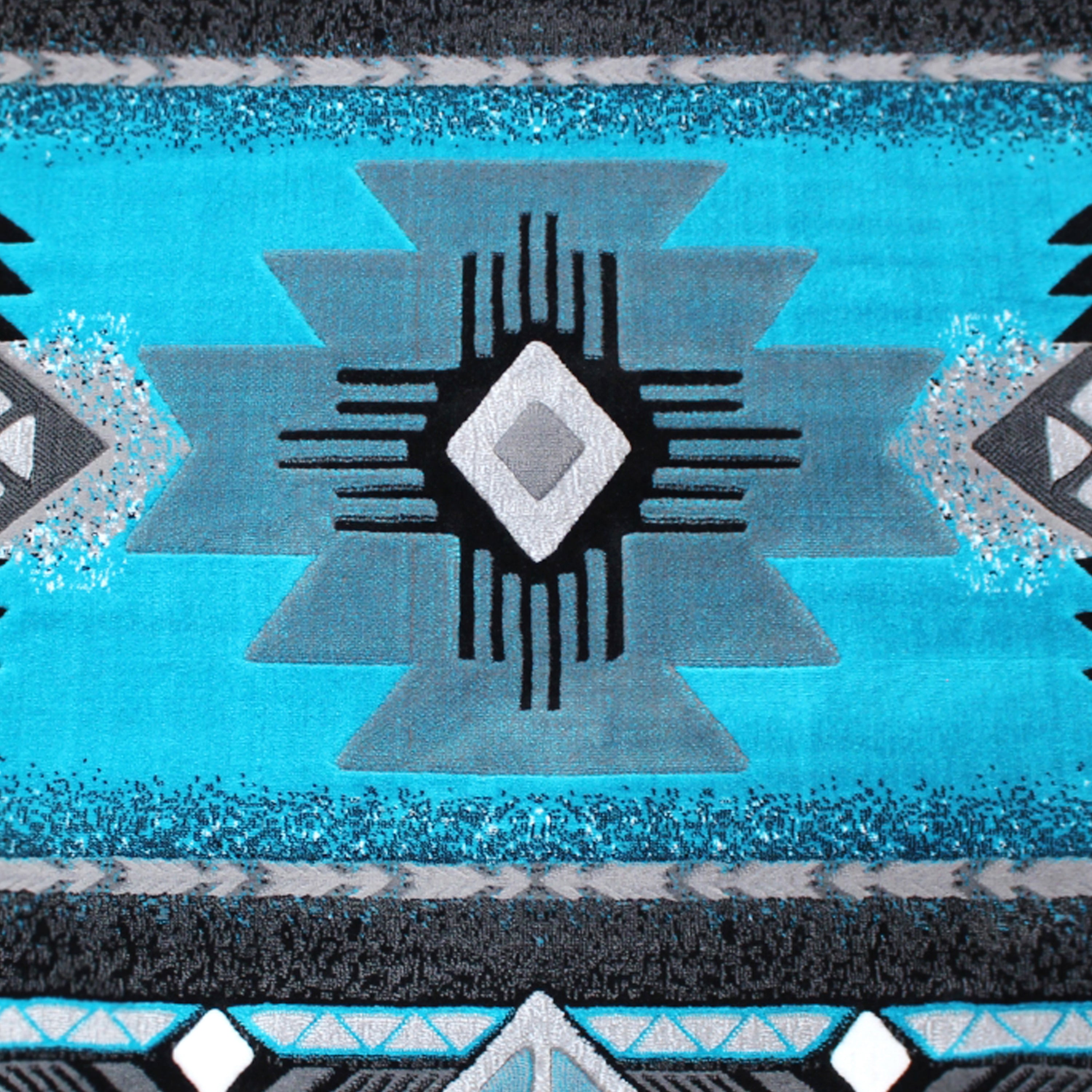 Mohave Collection 5' x 5' Turquoise Traditional Southwestern Style Area Rug - Olefin Fibers with Jute Backing