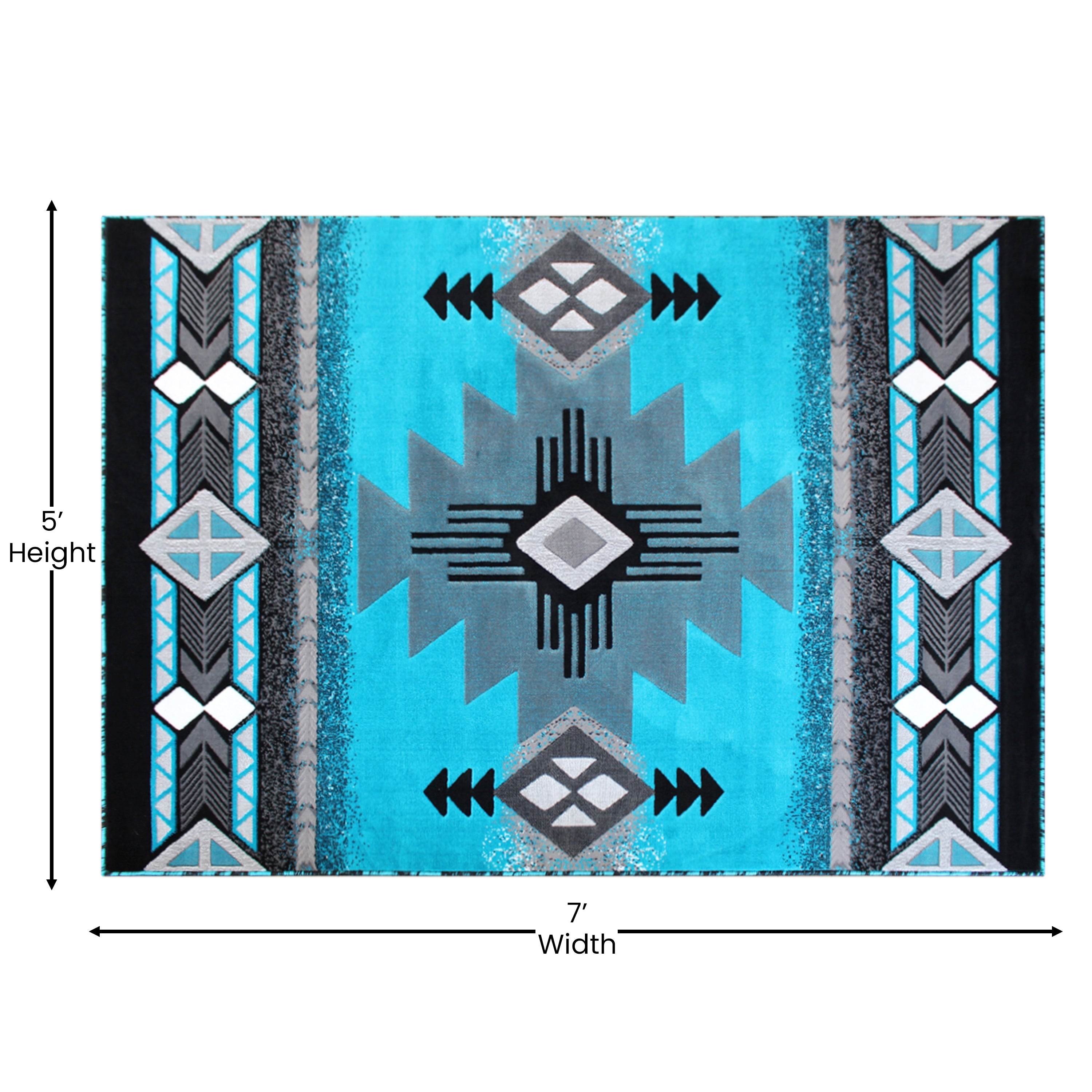 Mohave Collection 5' x 7' Turquoise Traditional Southwestern Style Area Rug - Olefin Fibers with Jute Backing