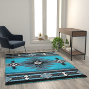 Mohave Collection 5' x 7' Turquoise Traditional Southwestern Style Area Rug - Olefin Fibers with Jute Backing