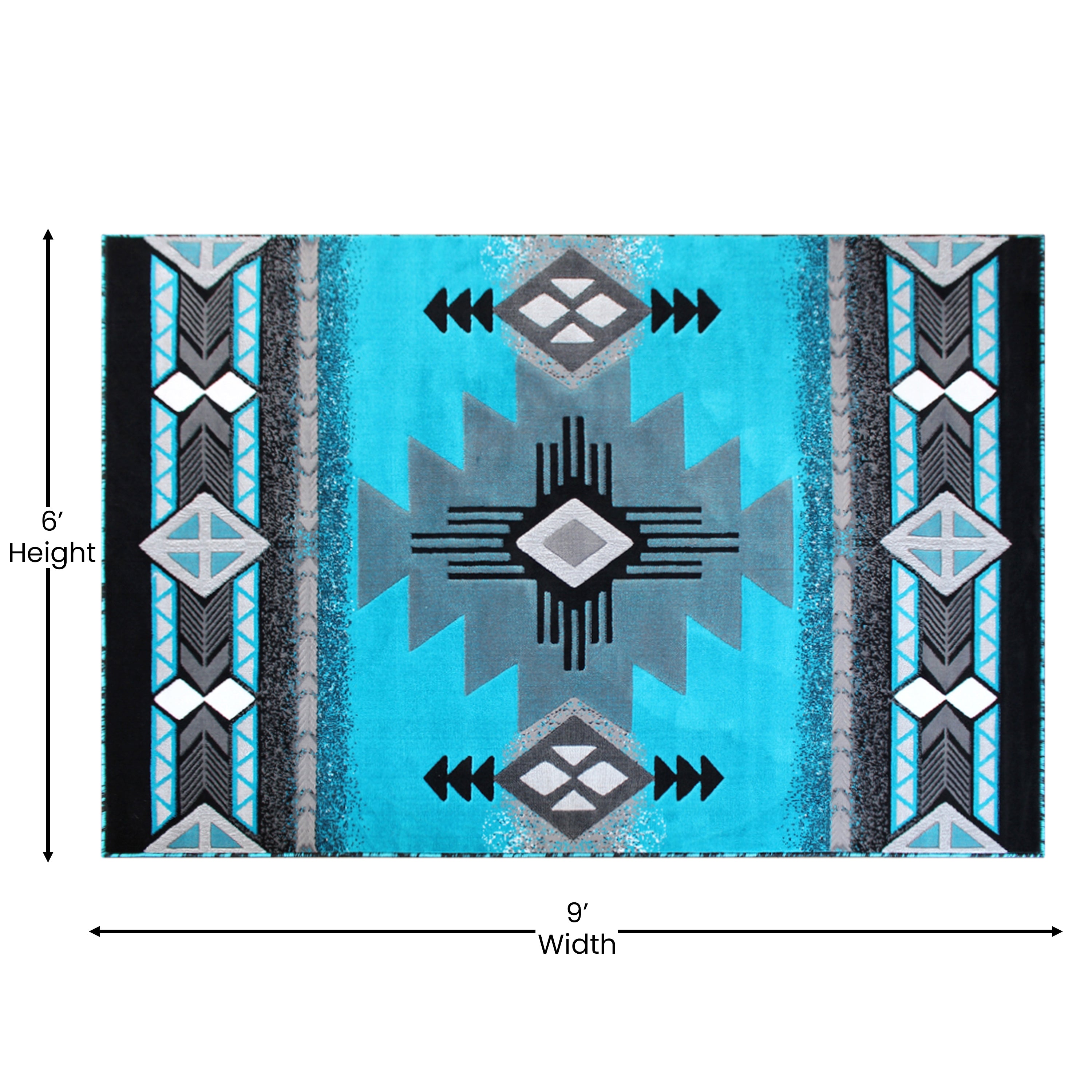 Mohave Collection 6' x 9' Turquoise Traditional Southwestern Style Area Rug - Olefin Fibers with Jute Backing