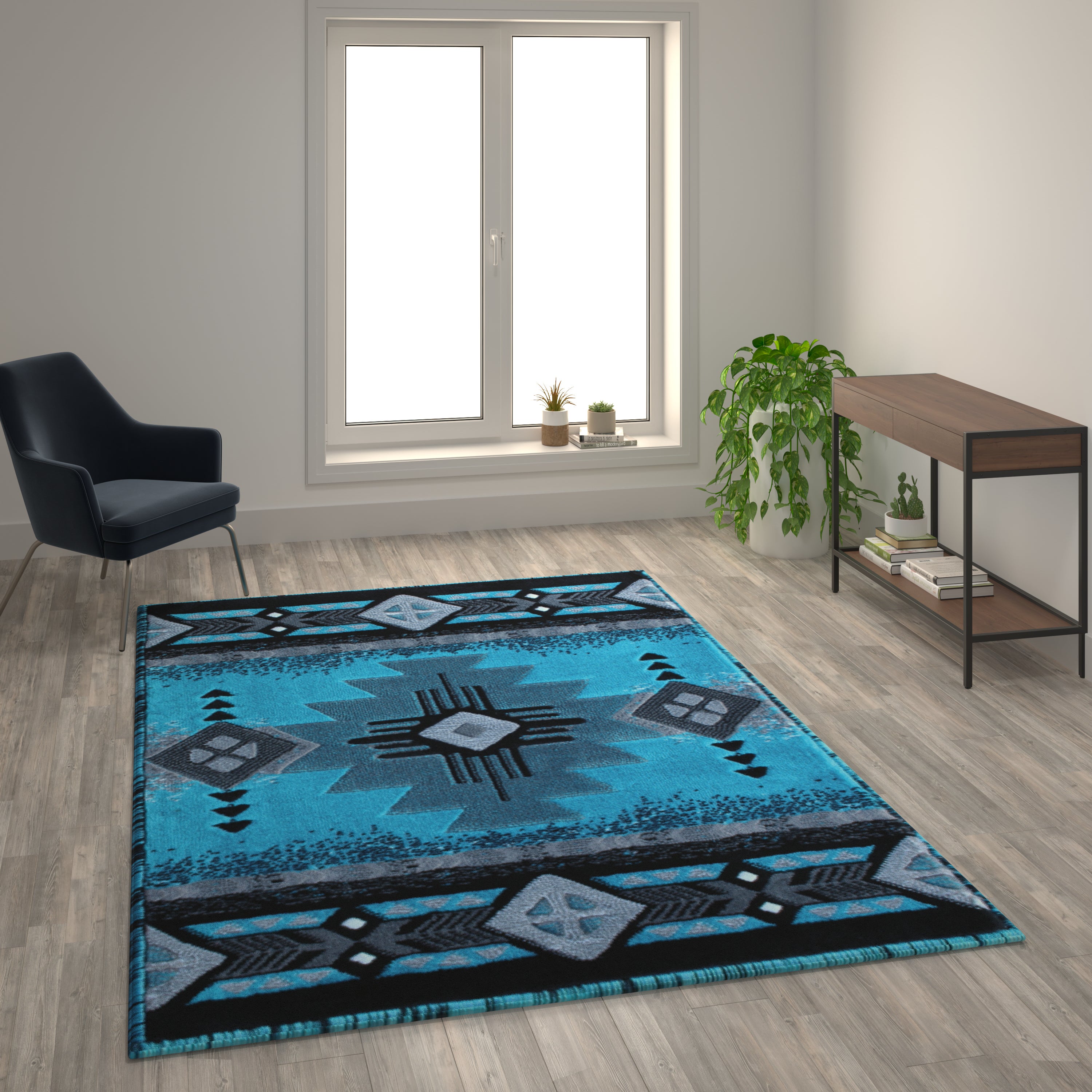 Mohave Collection 6' x 9' Turquoise Traditional Southwestern Style Area Rug - Olefin Fibers with Jute Backing