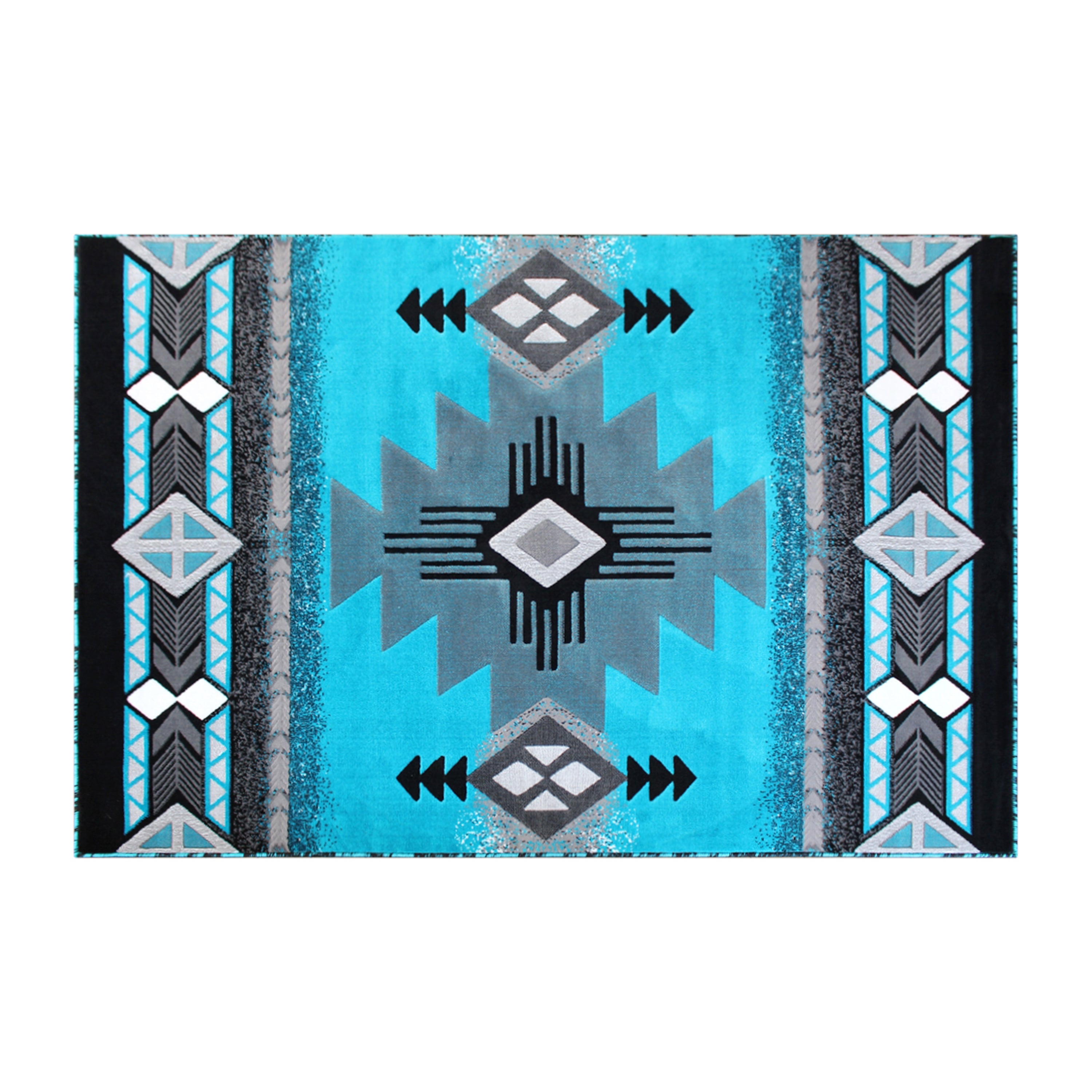 Mohave Collection 8' x 10' Turquoise Traditional Southwestern Style Area Rug - Olefin Fibers with Jute Backing