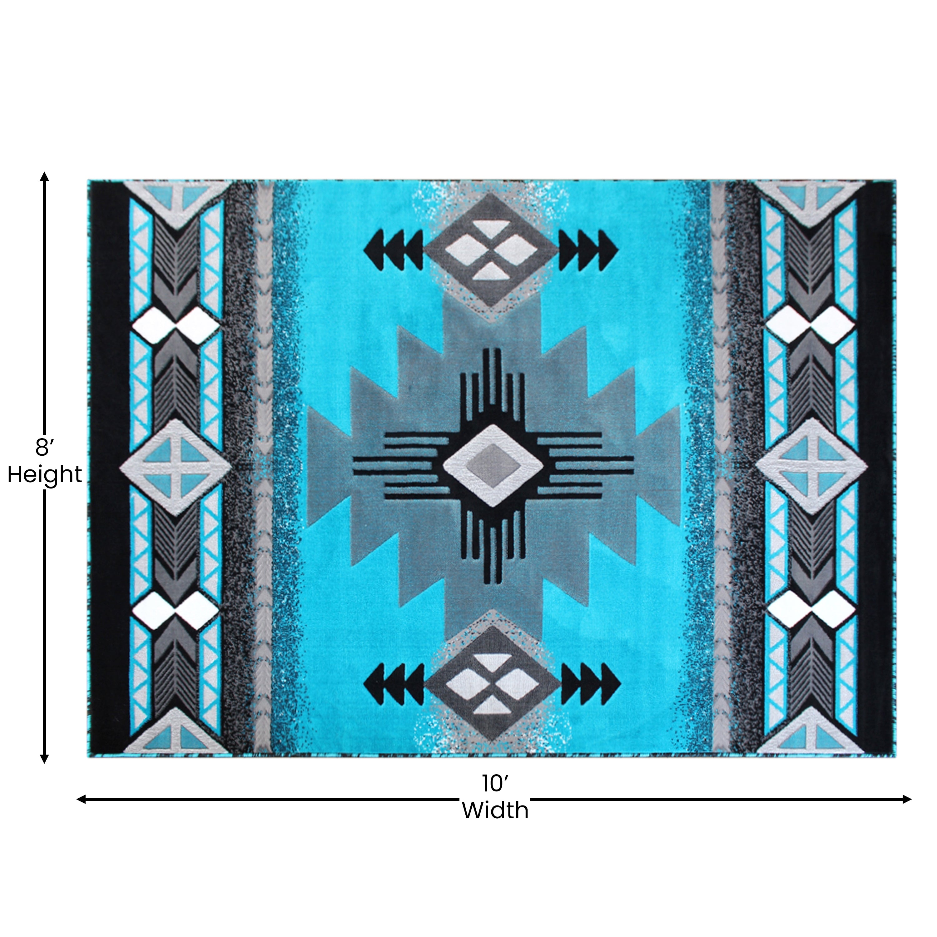 Mohave Collection 8' x 10' Turquoise Traditional Southwestern Style Area Rug - Olefin Fibers with Jute Backing