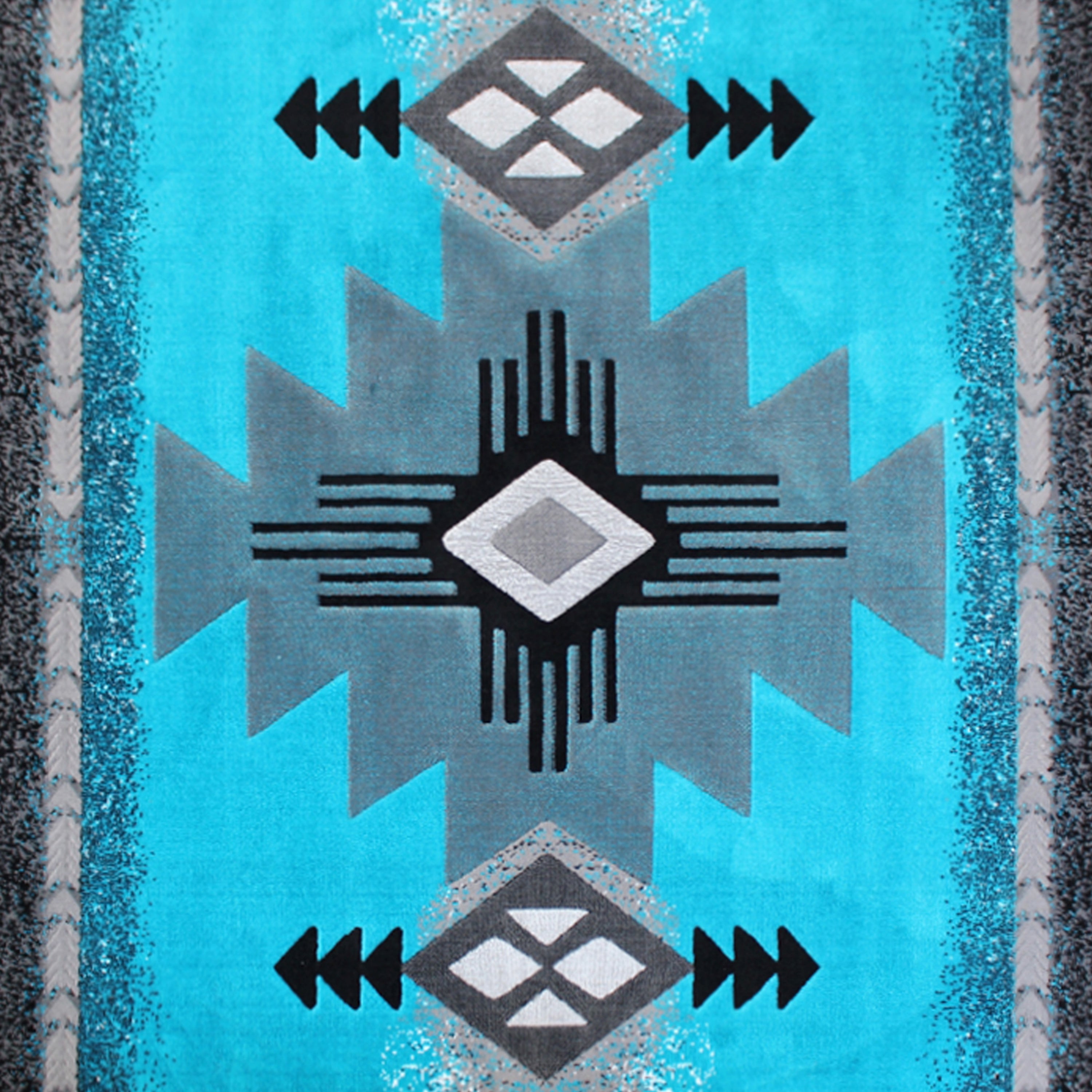 Mohave Collection 8' x 10' Turquoise Traditional Southwestern Style Area Rug - Olefin Fibers with Jute Backing