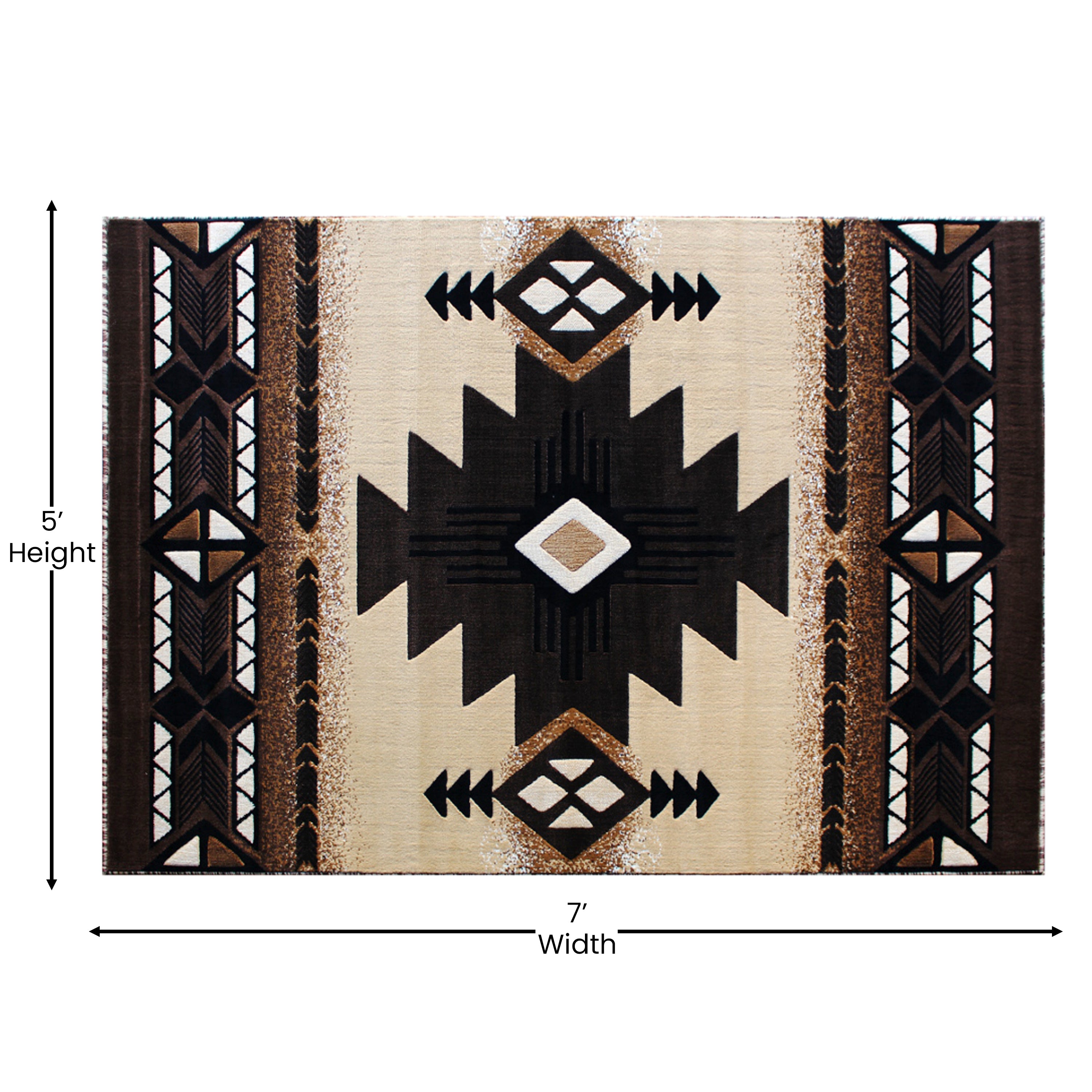 Mohave Collection 5' x 7' Brown Traditional Southwestern Style Area Rug - Olefin Fibers with Jute Backing