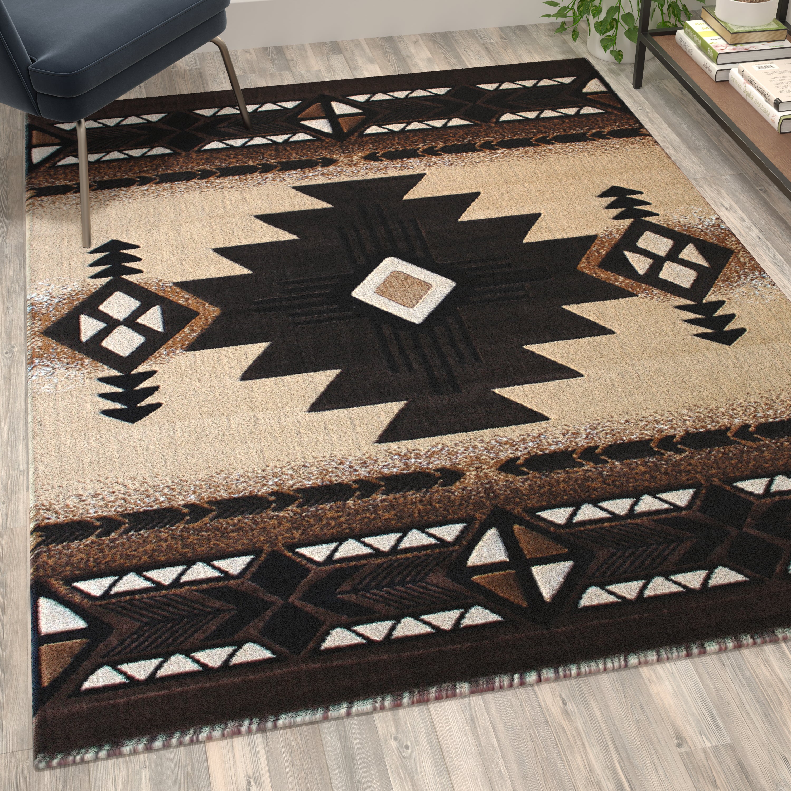 Mohave Collection 5' x 7' Brown Traditional Southwestern Style Area Rug - Olefin Fibers with Jute Backing