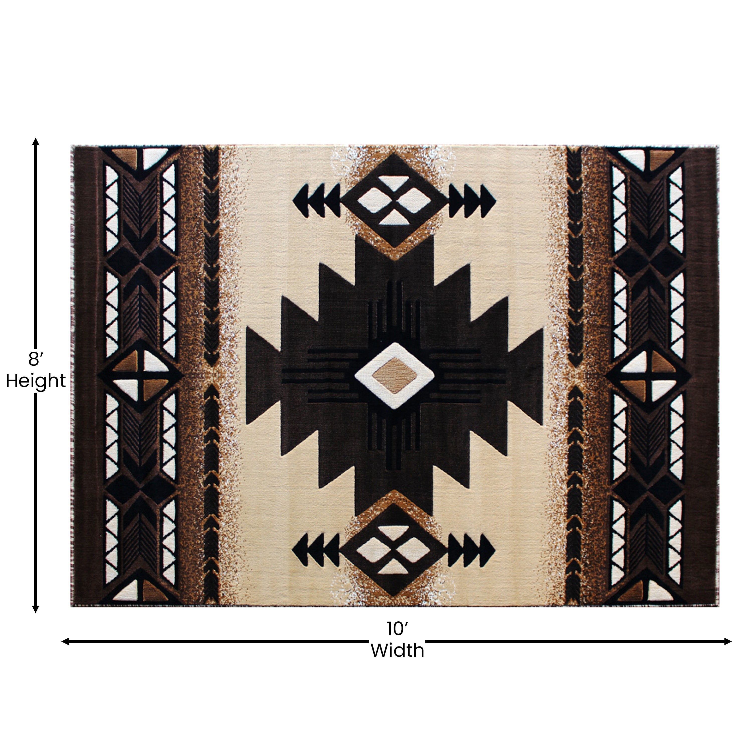 Mohave Collection 8' x 10' Brown Traditional Southwestern Style Area Rug - Olefin Fibers with Jute Backing