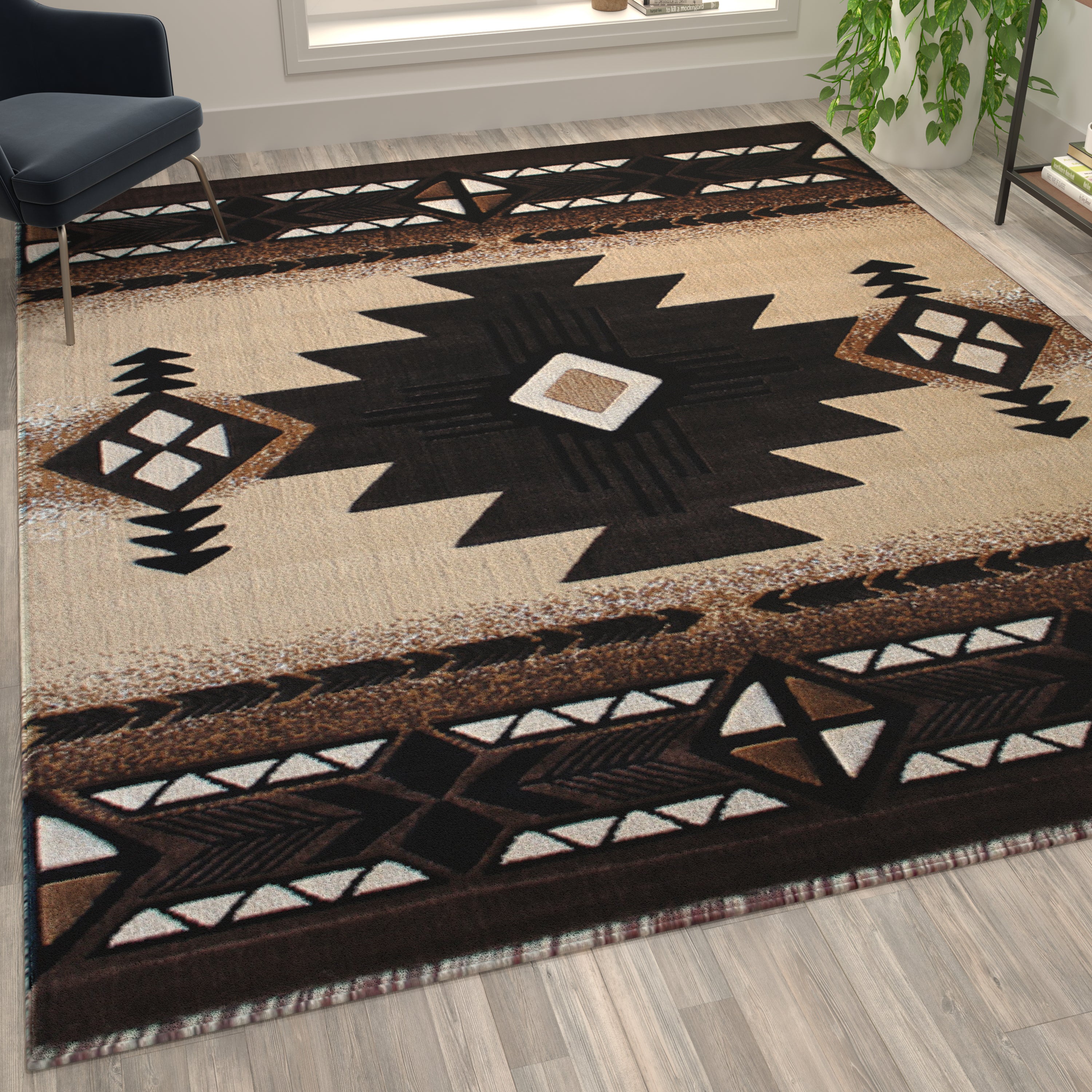 Mohave Collection 8' x 10' Brown Traditional Southwestern Style Area Rug - Olefin Fibers with Jute Backing