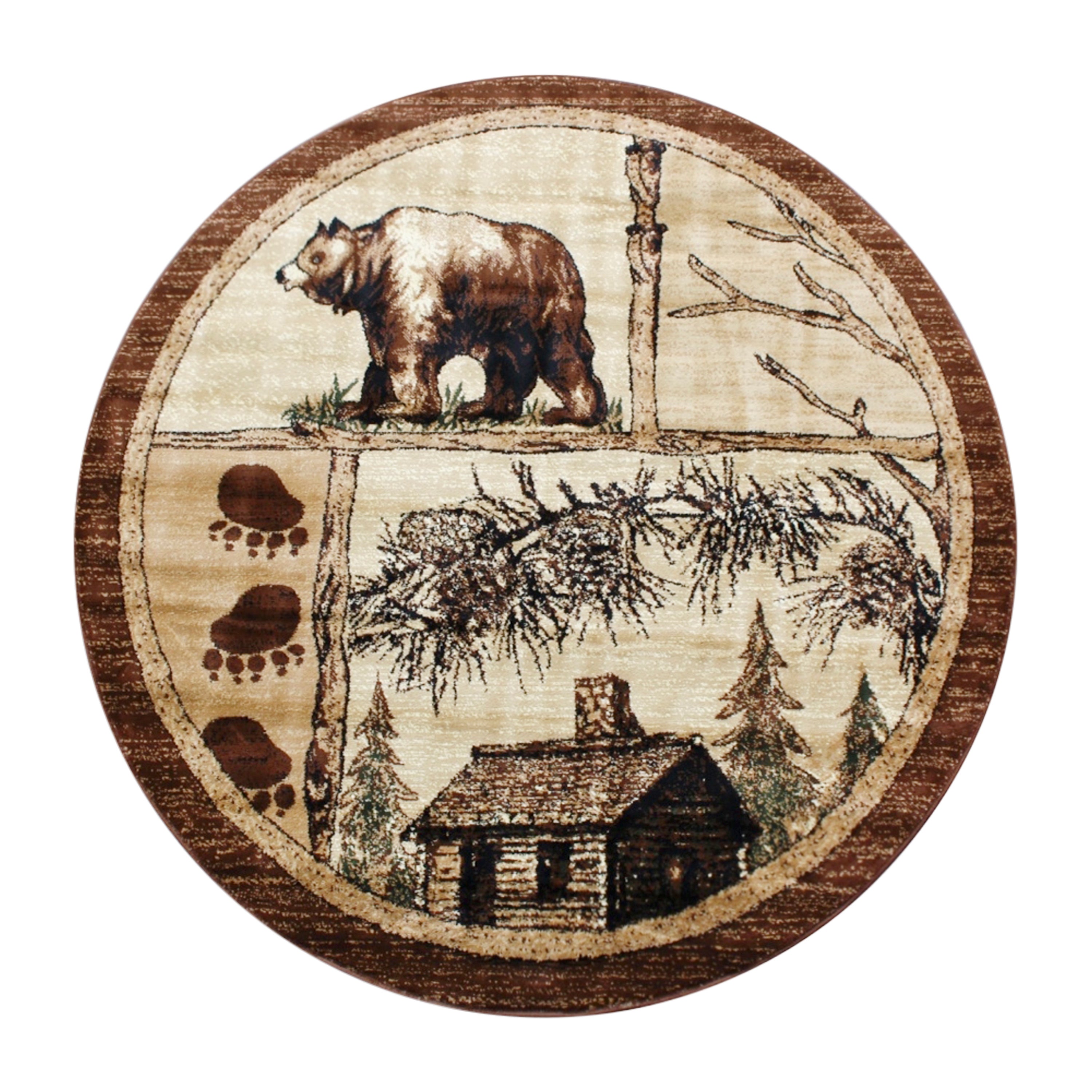 Vale Collection 6' x 6' Rustic Wildlife Themed Area Rug - Olefin Rug with Jute Backing - Entryway, Living Room, or Bedroom