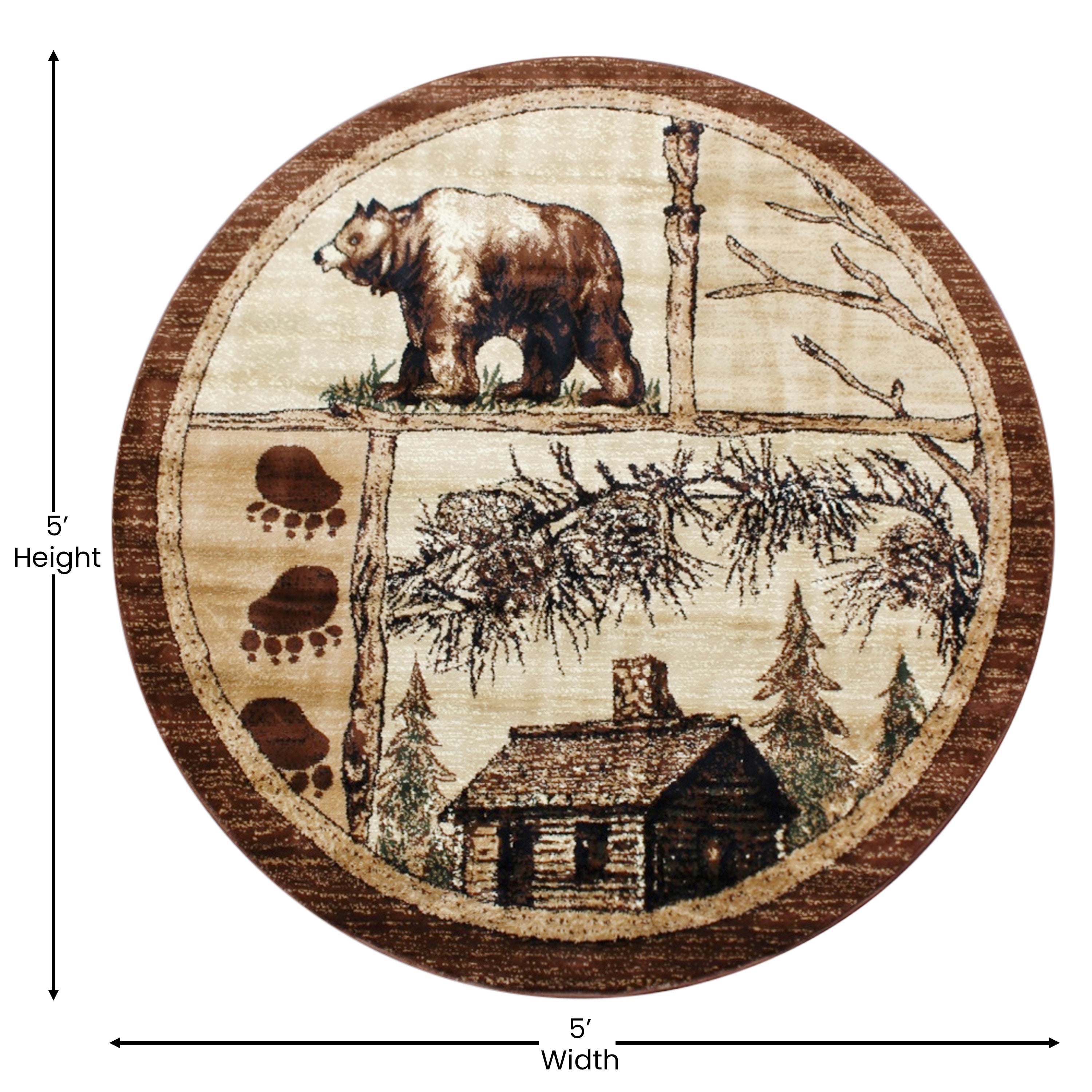 Vale Collection 6' x 6' Rustic Wildlife Themed Area Rug - Olefin Rug with Jute Backing - Entryway, Living Room, or Bedroom