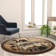 Vale Collection 6' x 6' Rustic Wildlife Themed Area Rug - Olefin Rug with Jute Backing - Entryway, Living Room, or Bedroom