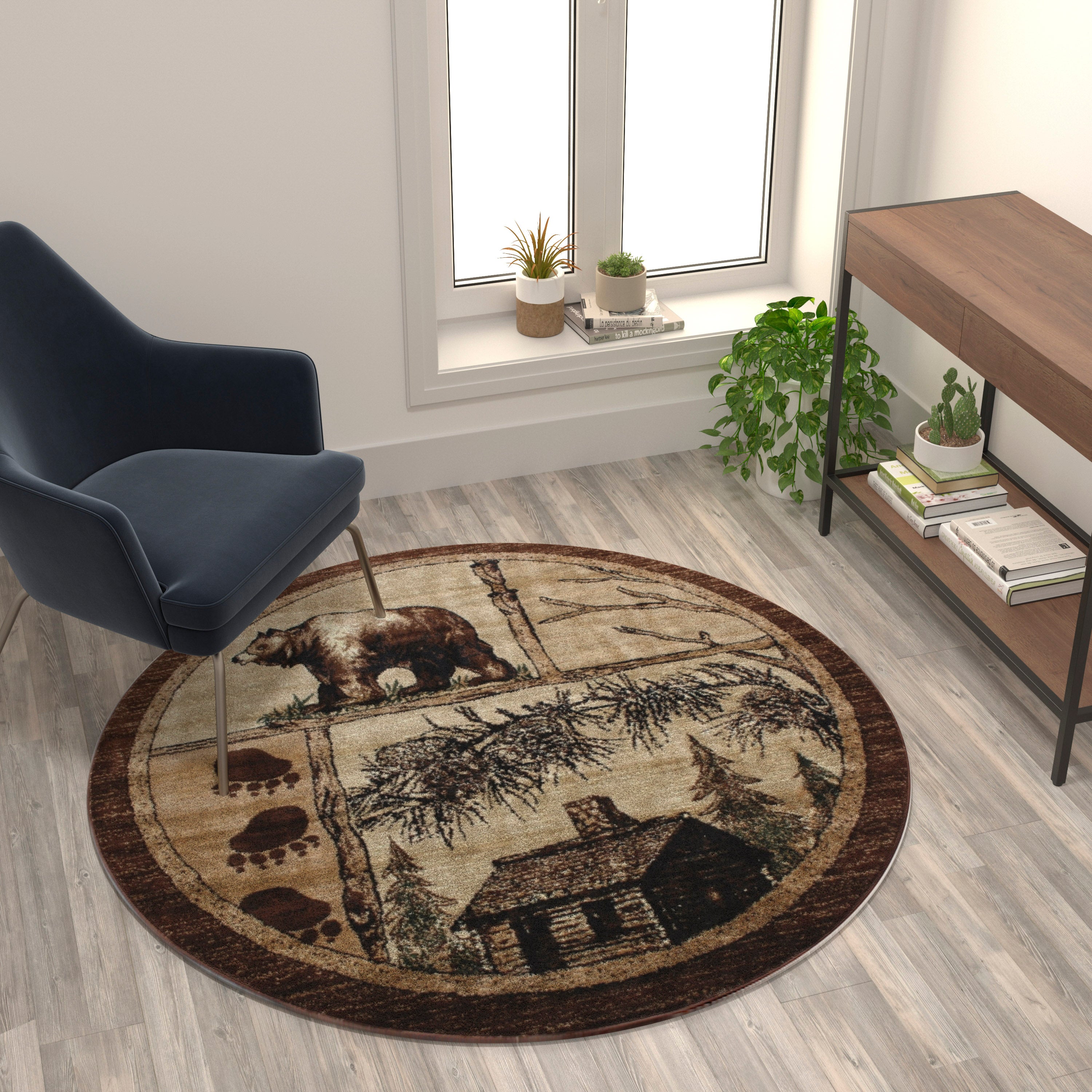 Vale Collection 6' x 6' Rustic Wildlife Themed Area Rug - Olefin Rug with Jute Backing - Entryway, Living Room, or Bedroom