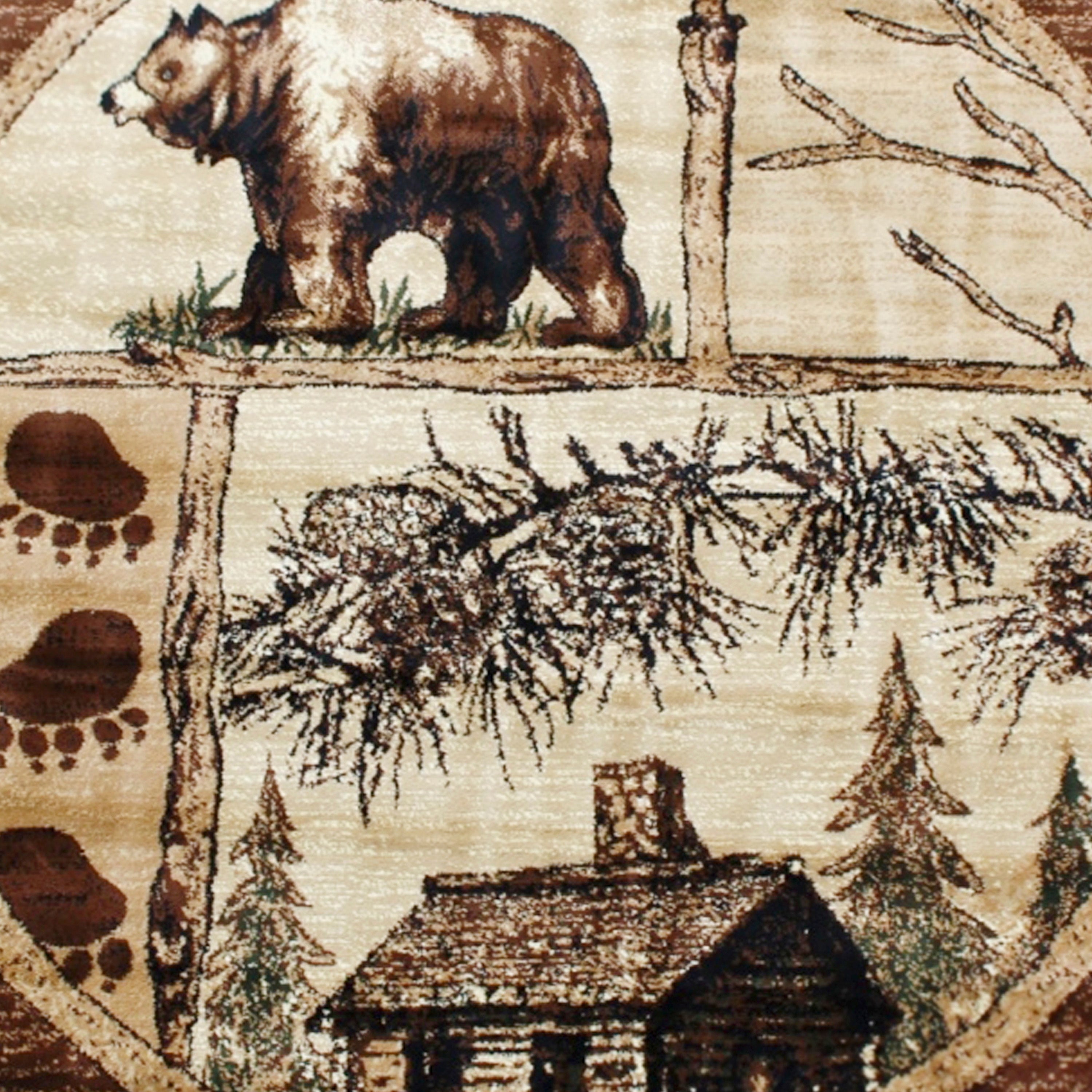 Vale Collection 6' x 6' Rustic Wildlife Themed Area Rug - Olefin Rug with Jute Backing - Entryway, Living Room, or Bedroom