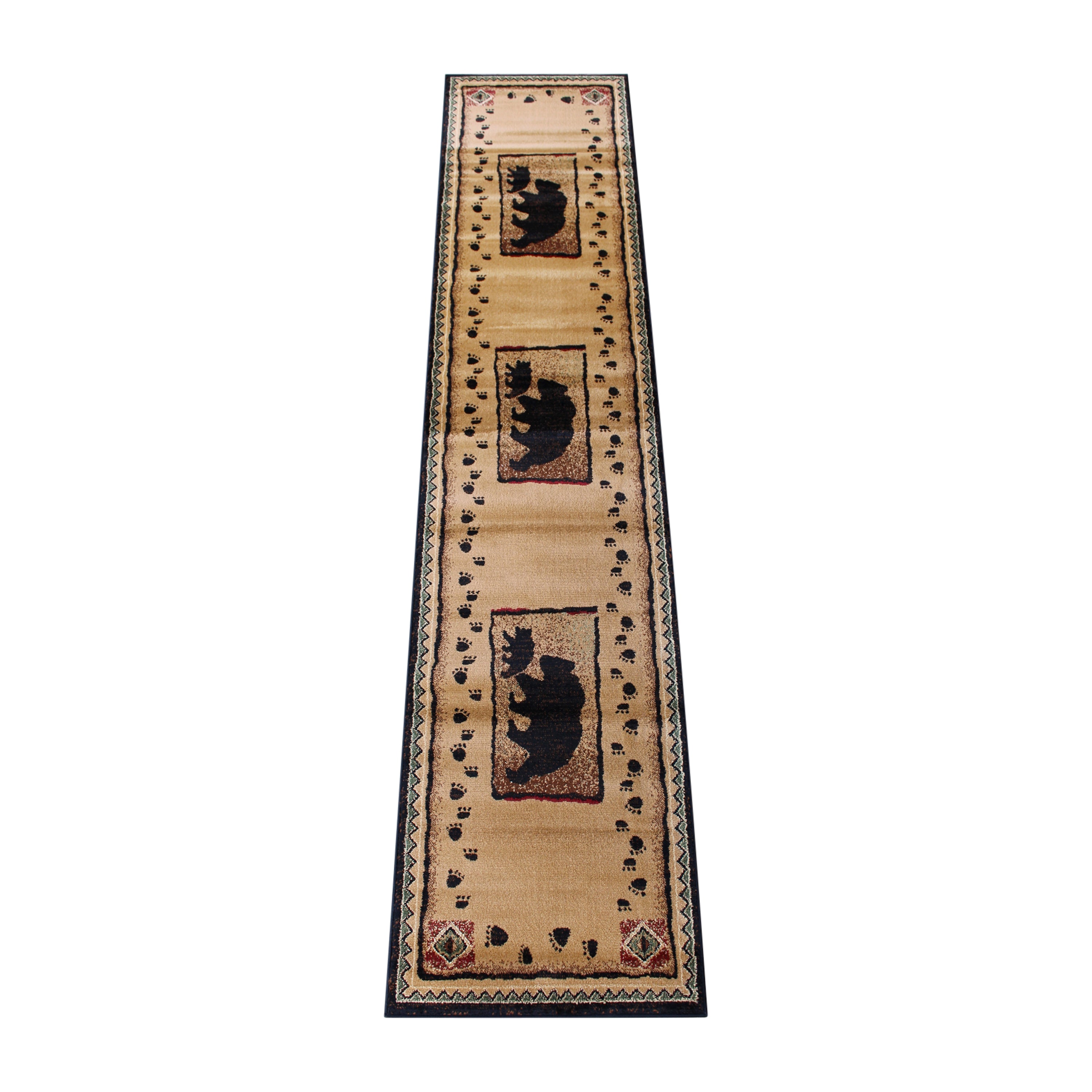 Matra Collection 2' x 10' Black Rustic Style Bear and Cub Area Rug with Jute Backing