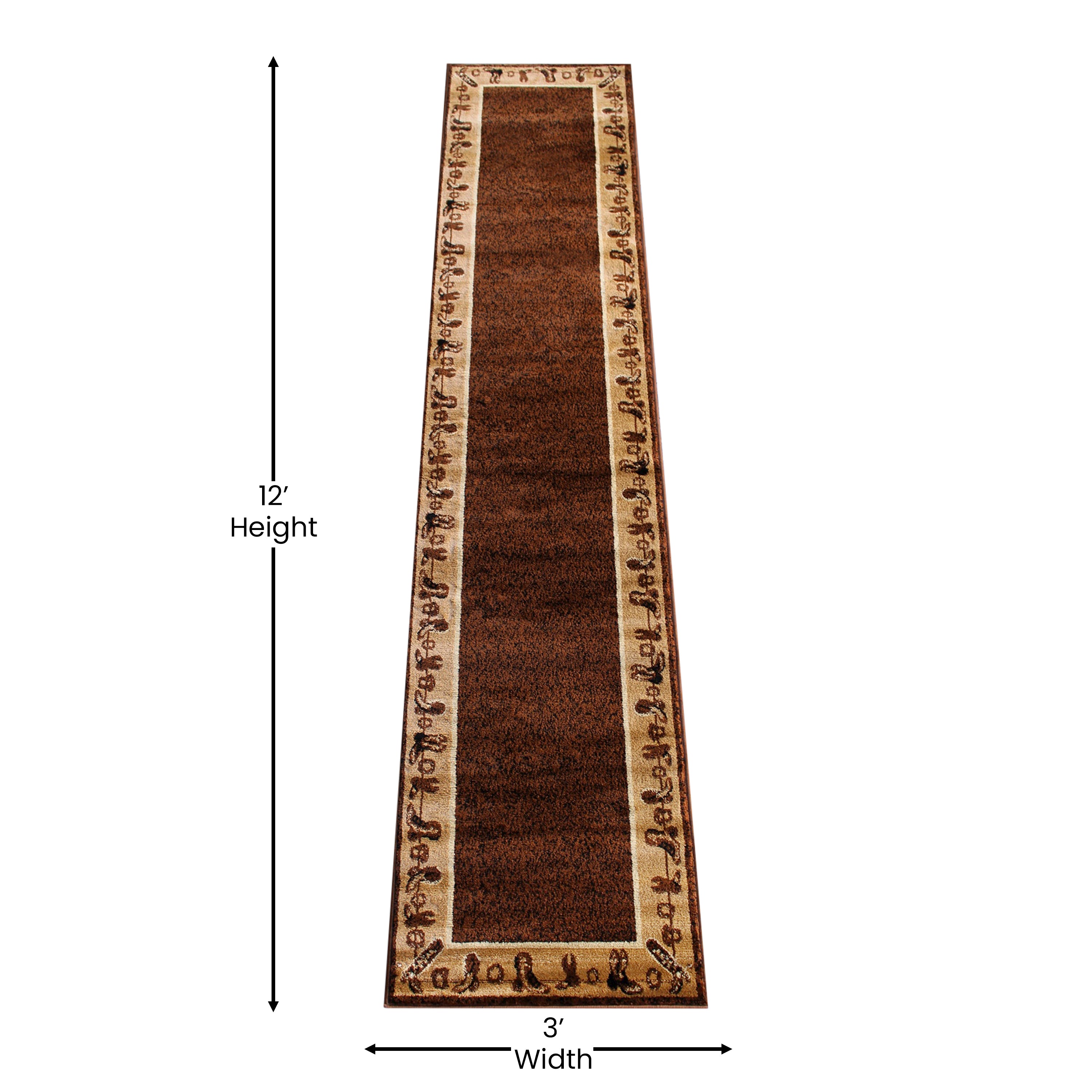 Williams Collection 2' x 11' Brown Western Inspired Runner Area Rug for Indoor Use